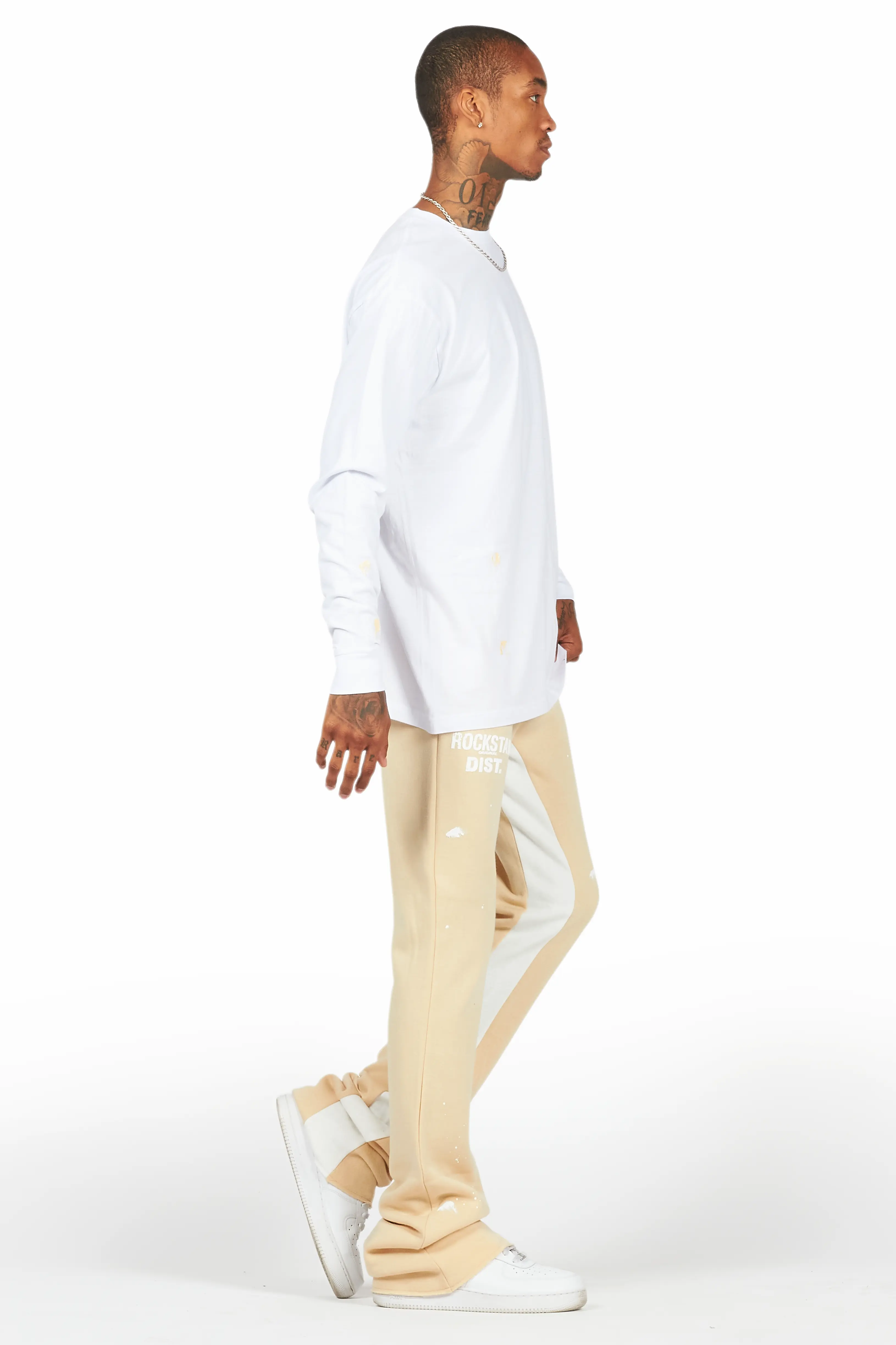 Raffer White/Beige Long Sleeve T-Shirt/Baggy Pant Set - Image 3
