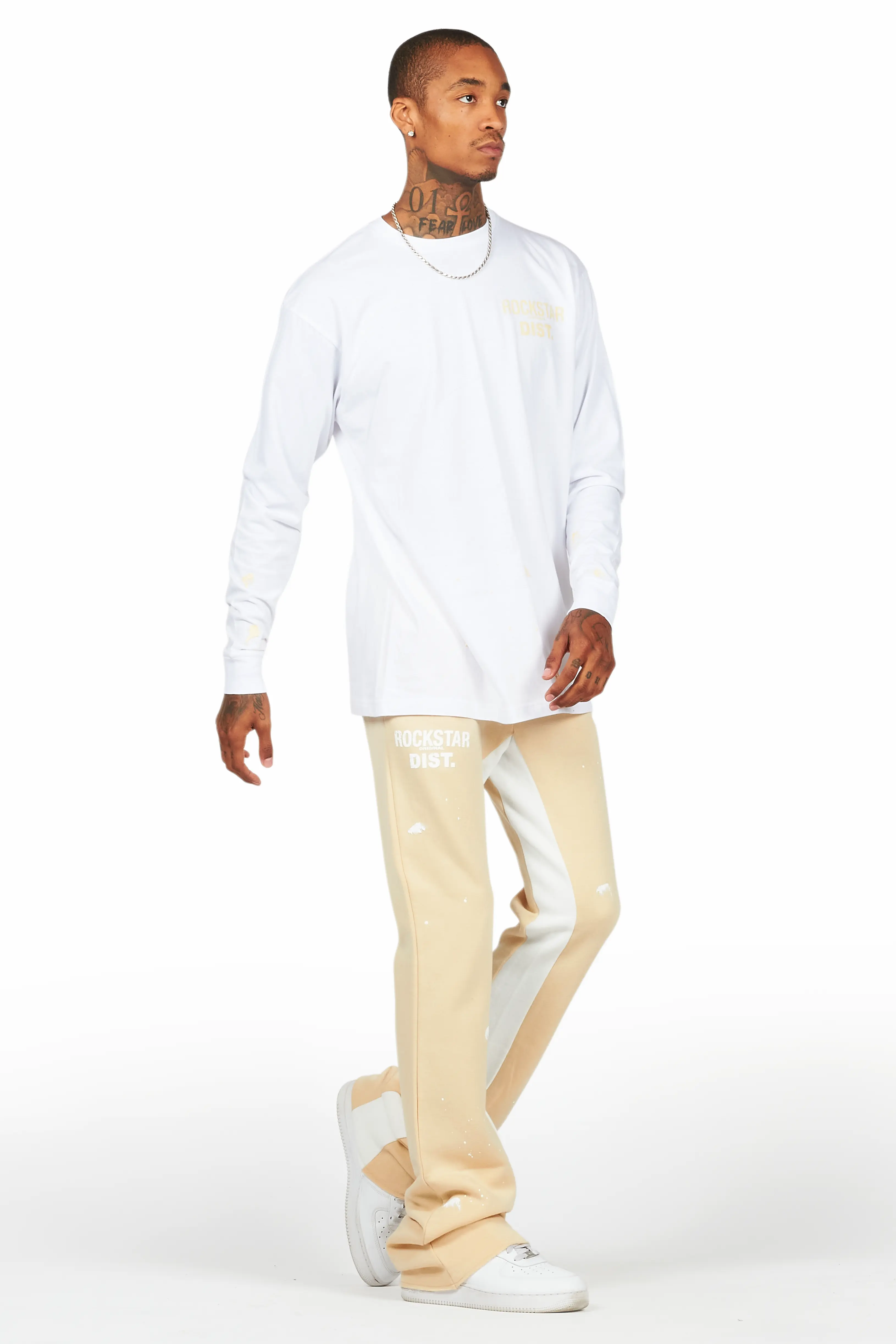 Raffer White/Beige Long Sleeve T-Shirt/Baggy Pant Set - Image 6