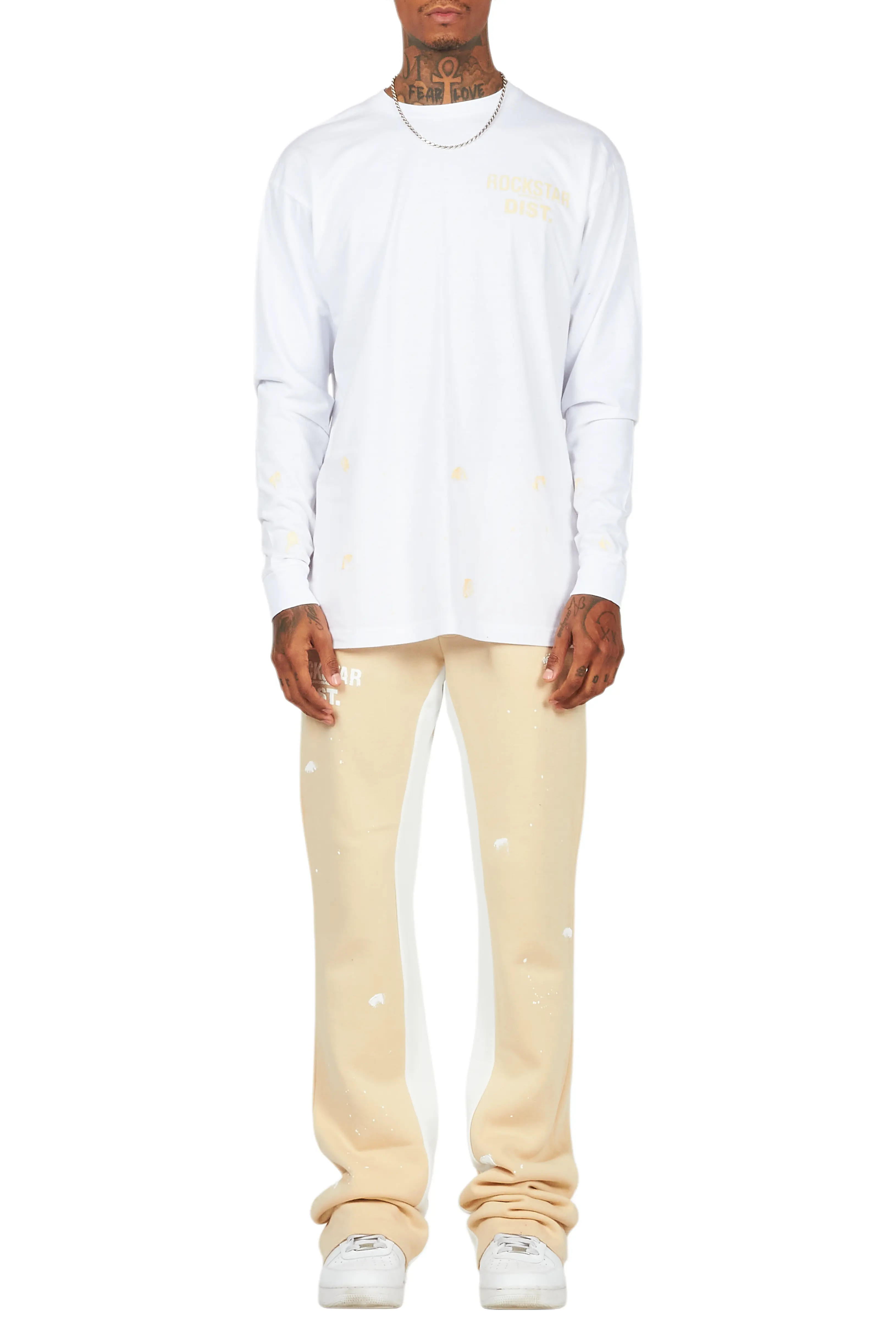 Raffer White/Beige Long Sleeve T-Shirt/Baggy Pant Set - Image 9
