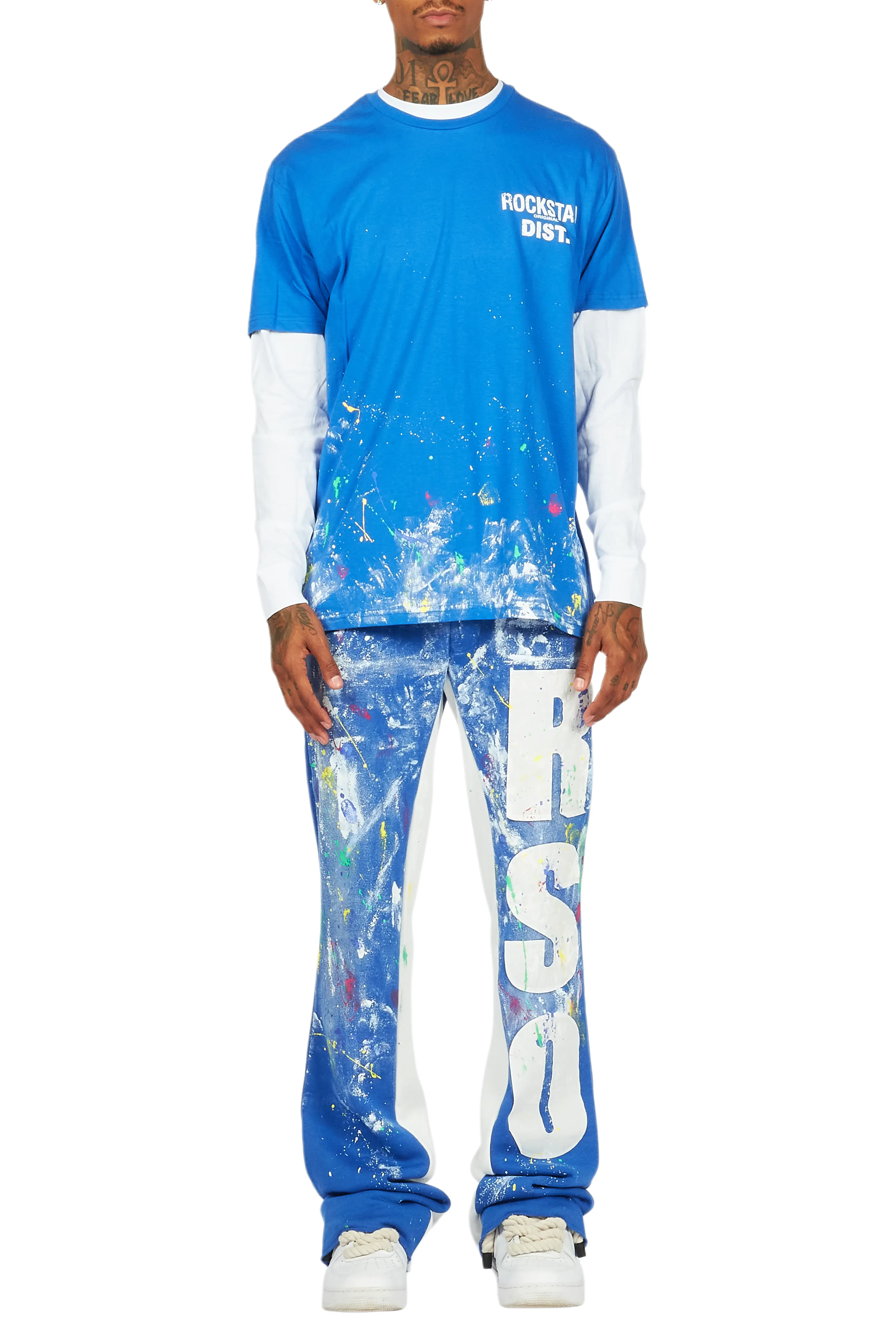 Aliyas White/Royal Double Layer T-Shirt/Baggy Pant Set - Image 10