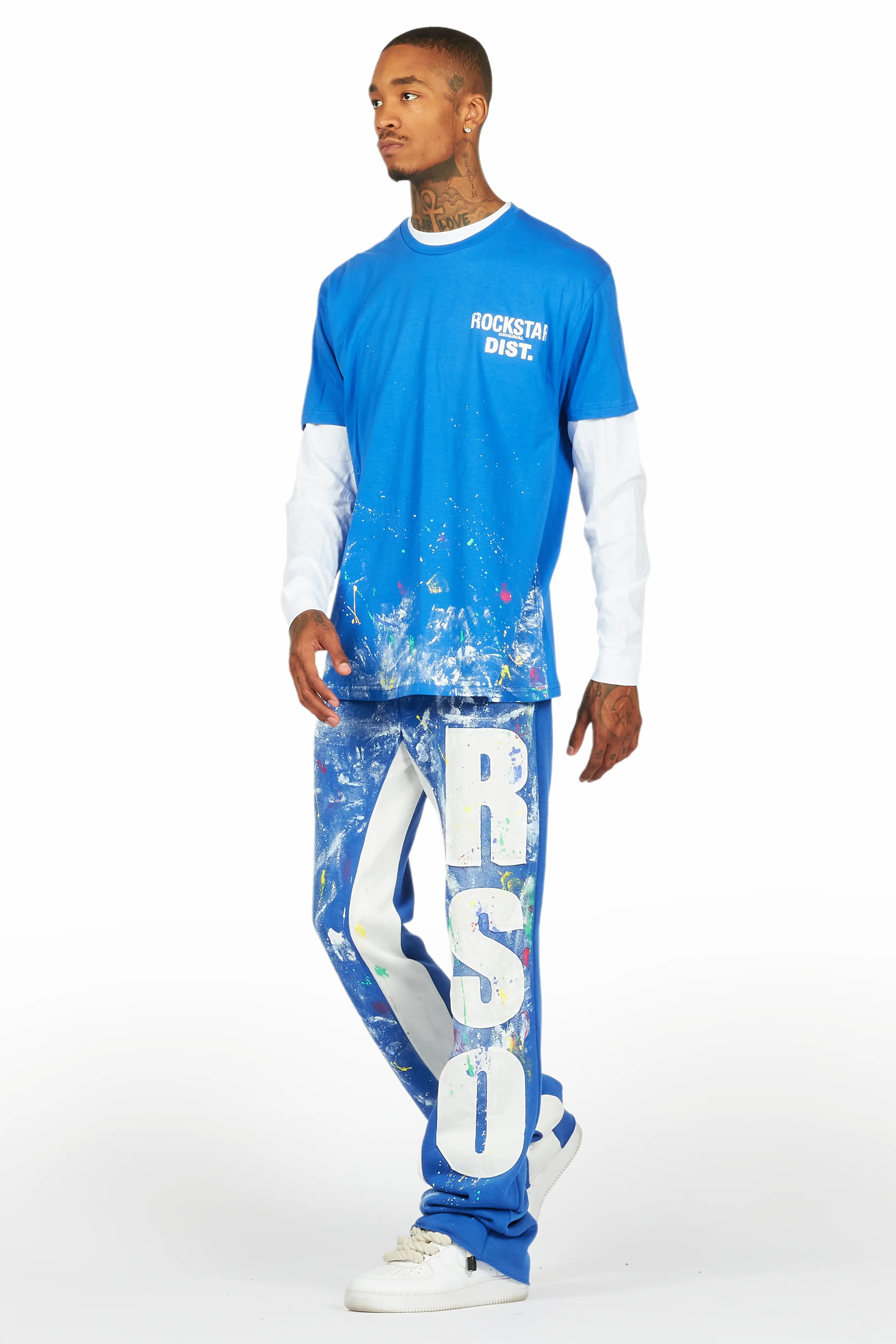 Aliyas White/Royal Double Layer T-Shirt/Baggy Pant Set - Image 5
