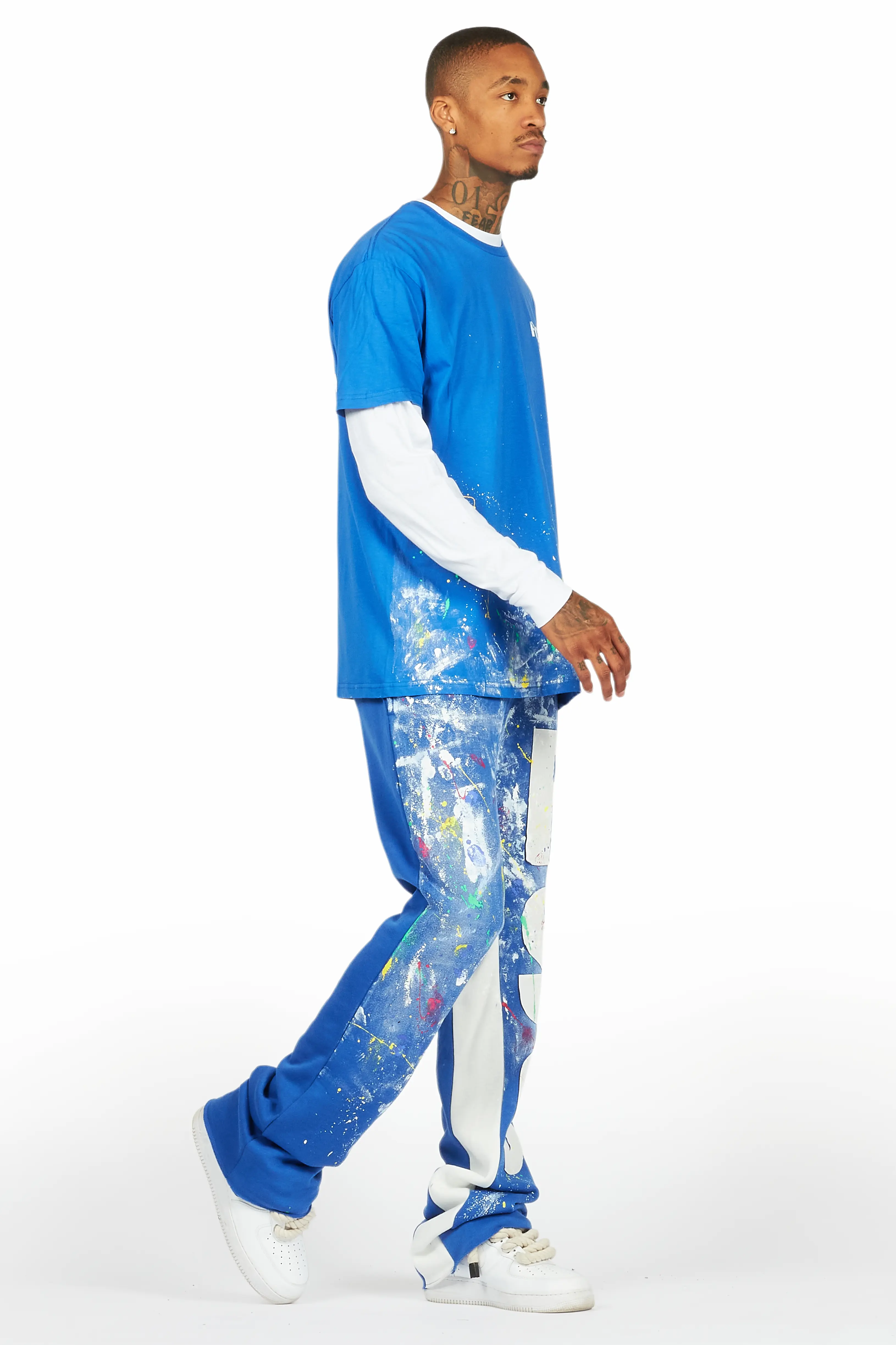 Aliyas White/Royal Double Layer T-Shirt/Baggy Pant Set - Image 6