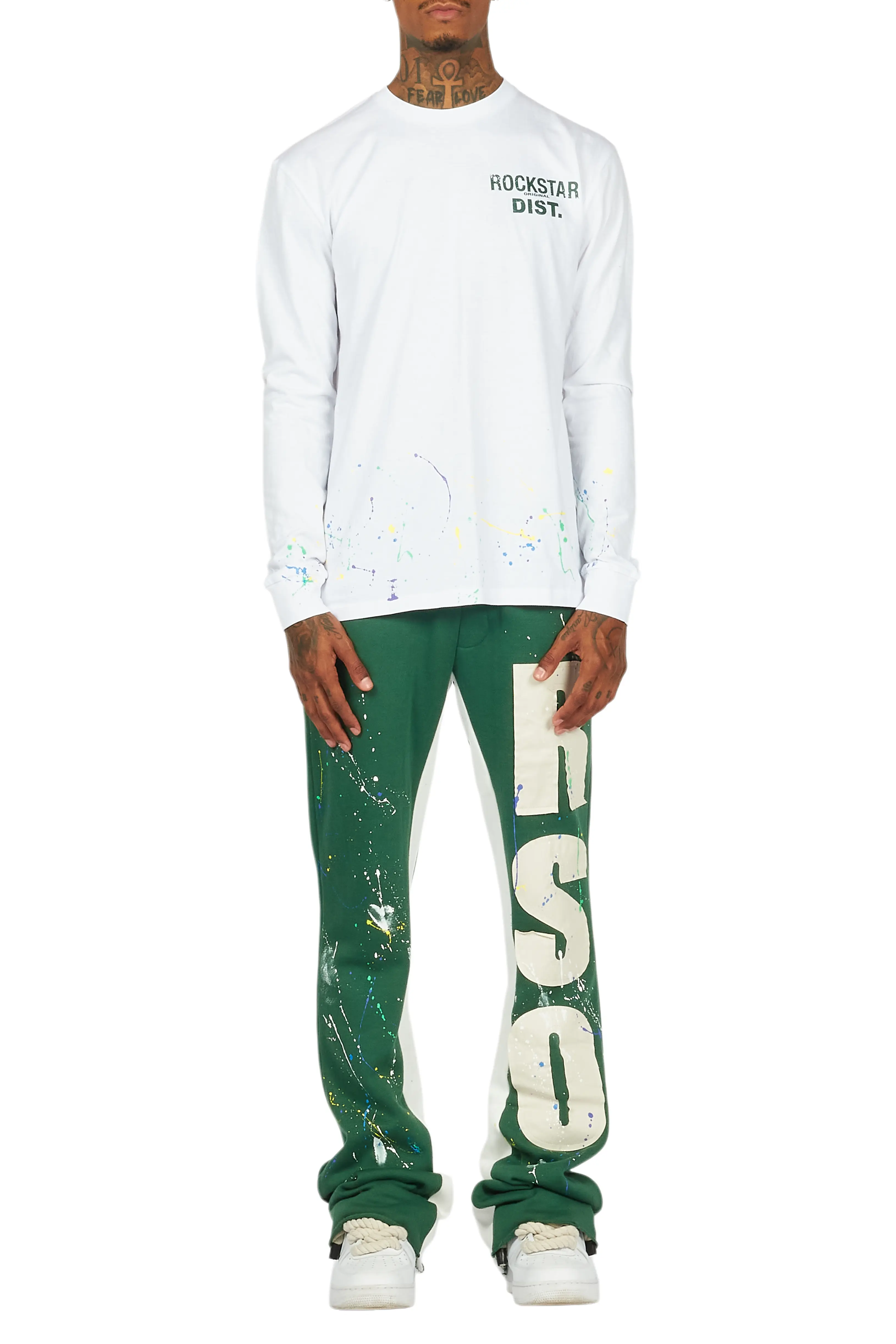 Bert White/Green Long Sleeve T-Shirt/Baggy Pant Set - Image 11