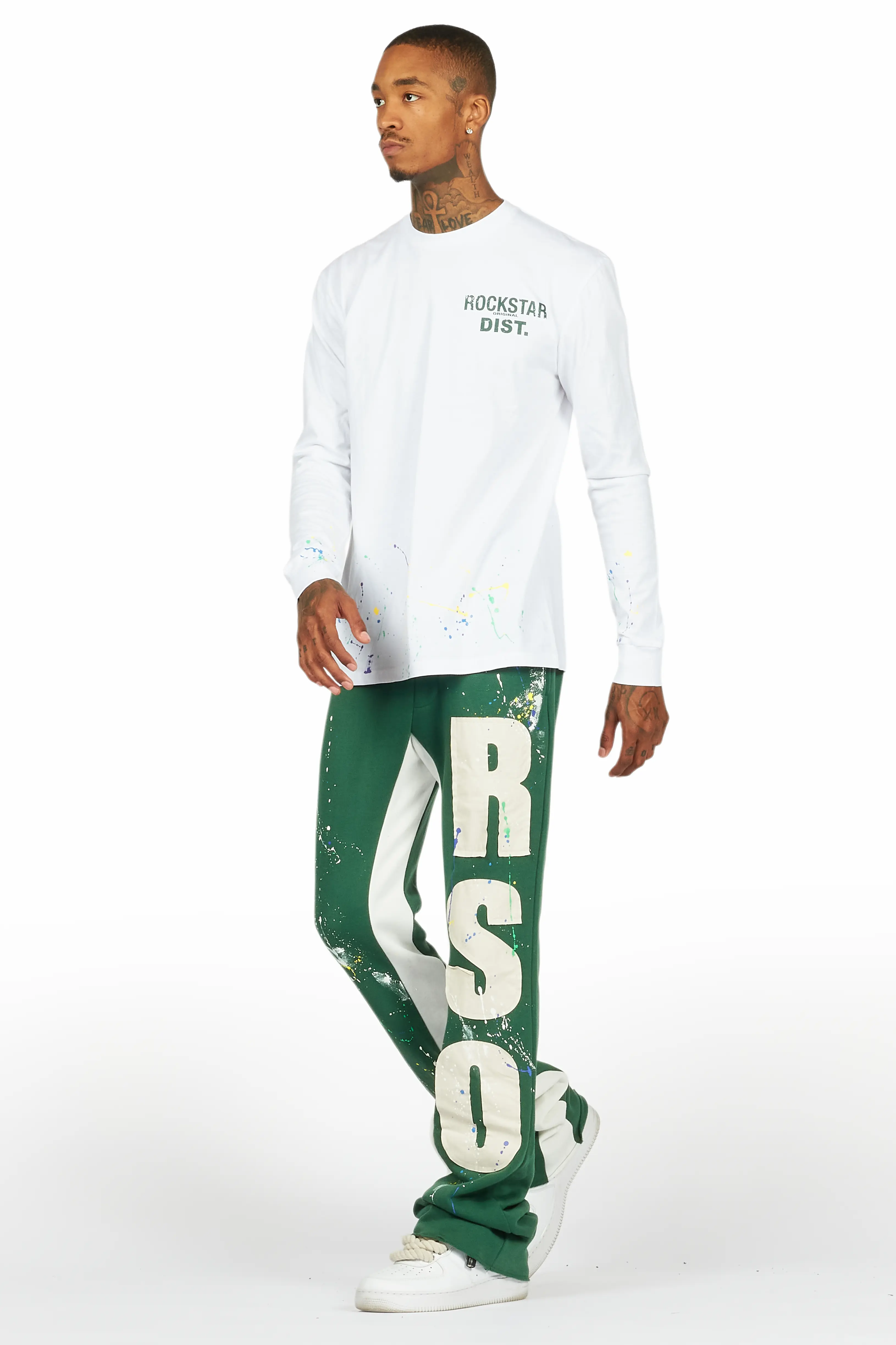 Bert White/Green Long Sleeve T-Shirt/Baggy Pant Set - Image 7