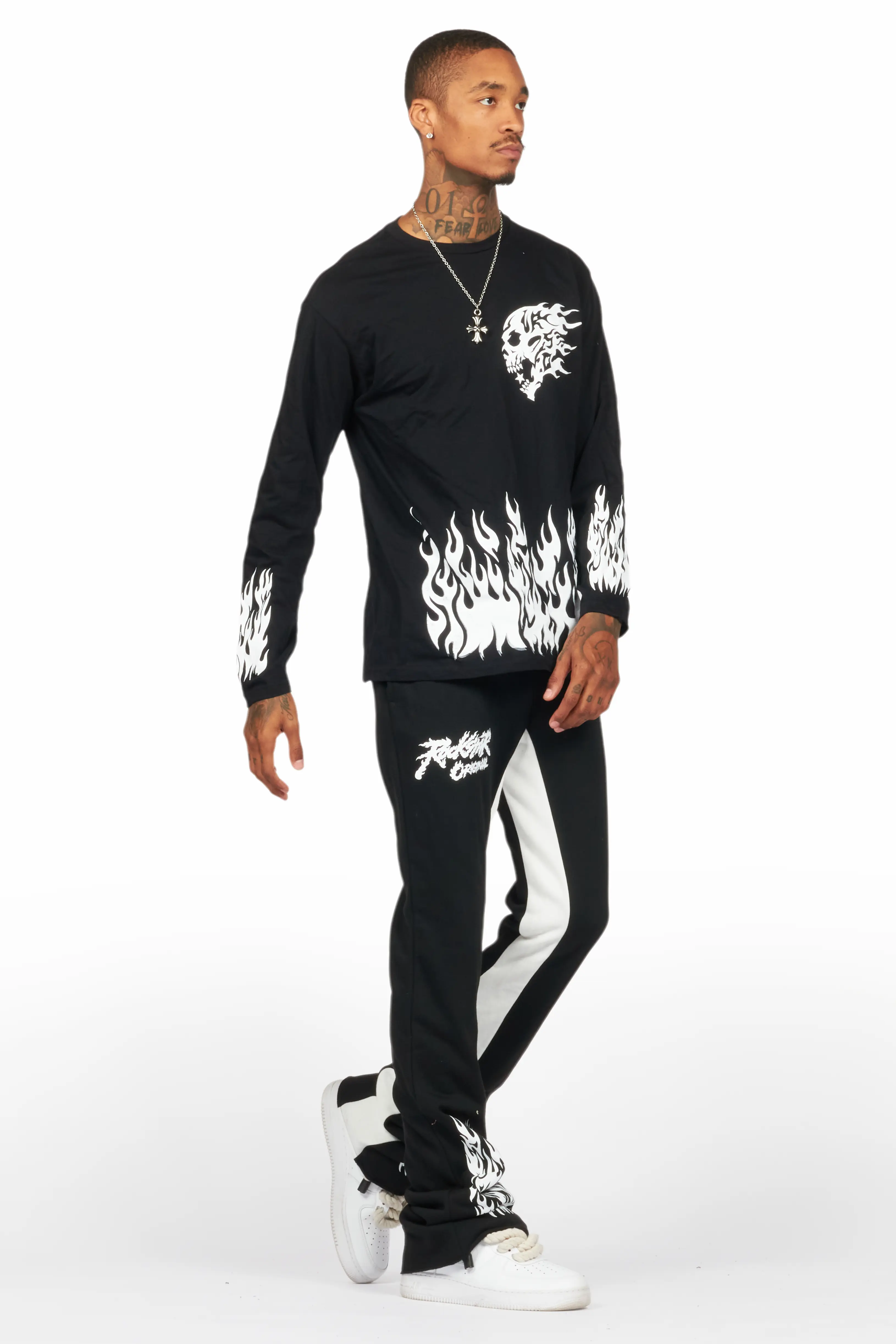Bubble Black/White Long Sleeve T-Shirt/Baggy Pant Set - Image 6