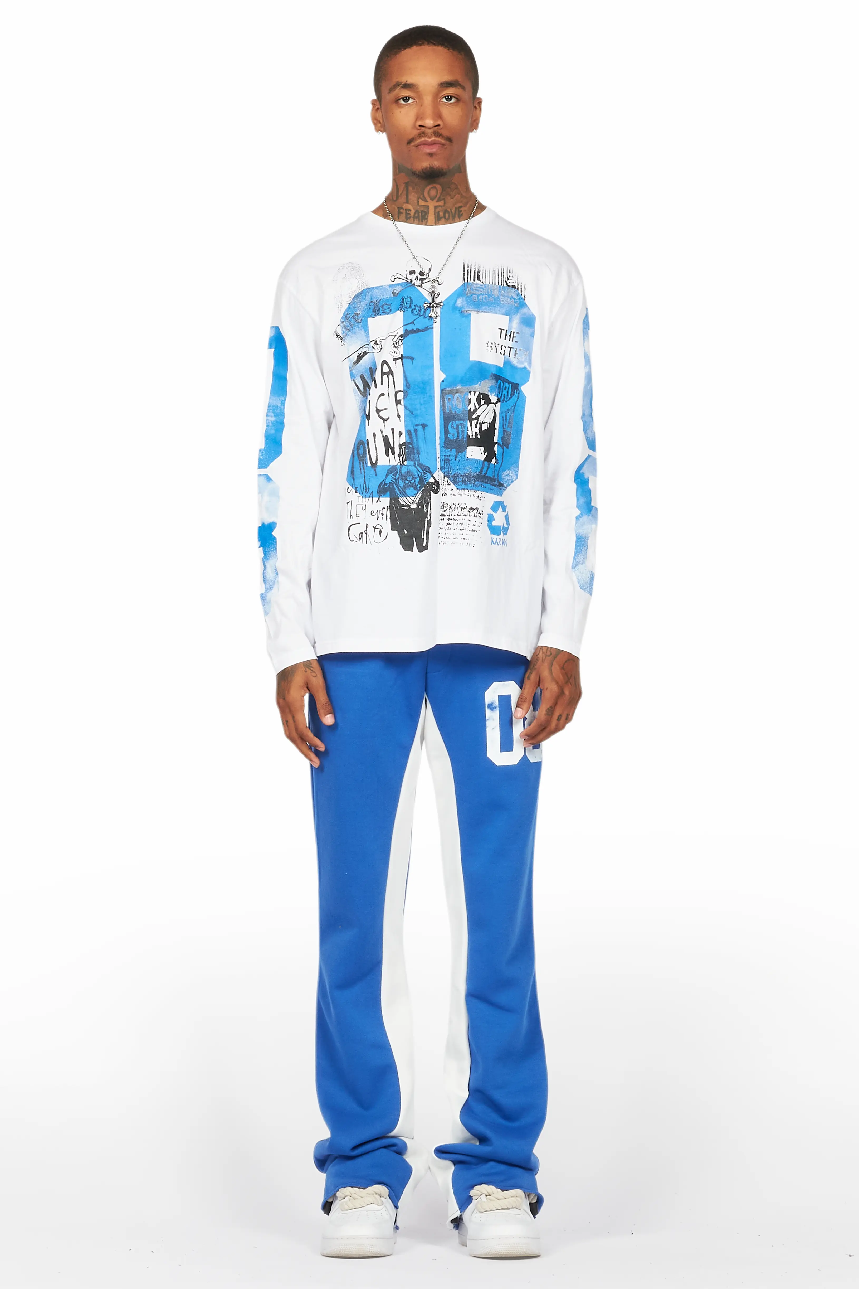 Grill White/Royal Long Sleeve T-Shirt/Baggy Pant Set - Image 2