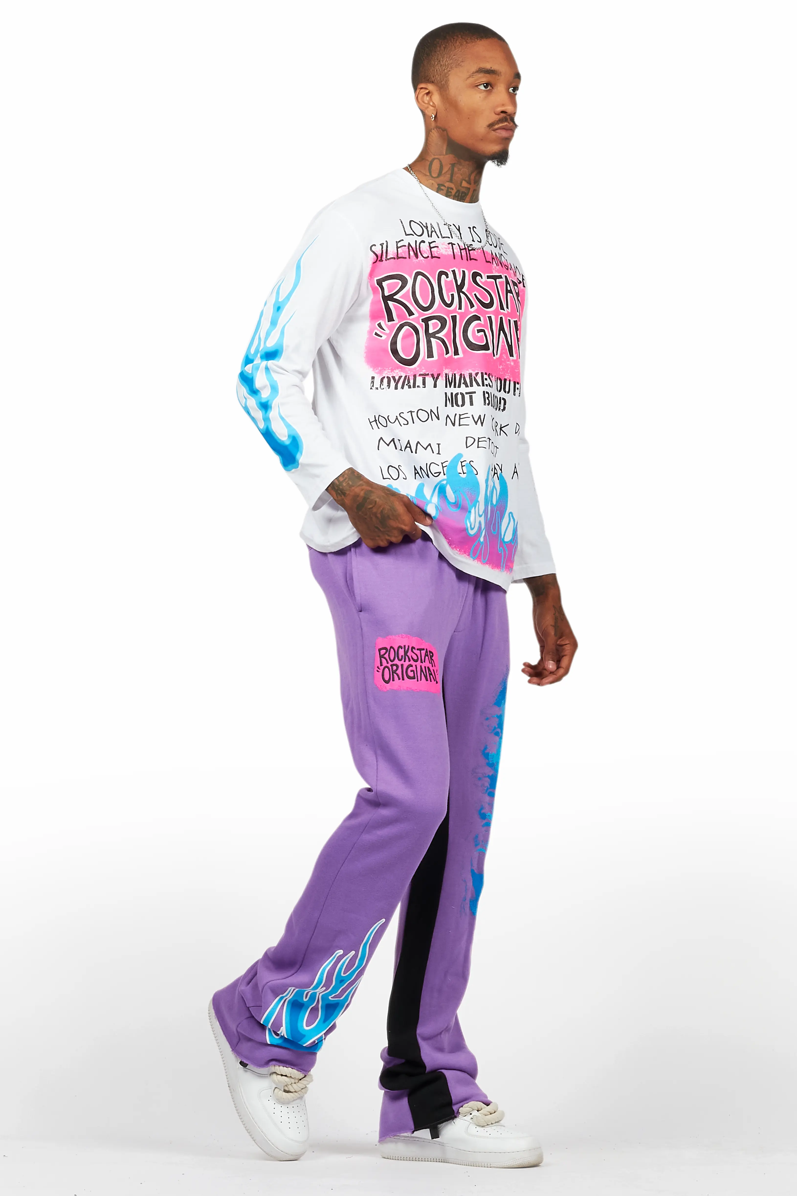 Beno Purple/White Long Sleeve T-Shirt/Baggy Pant Set - Image 6