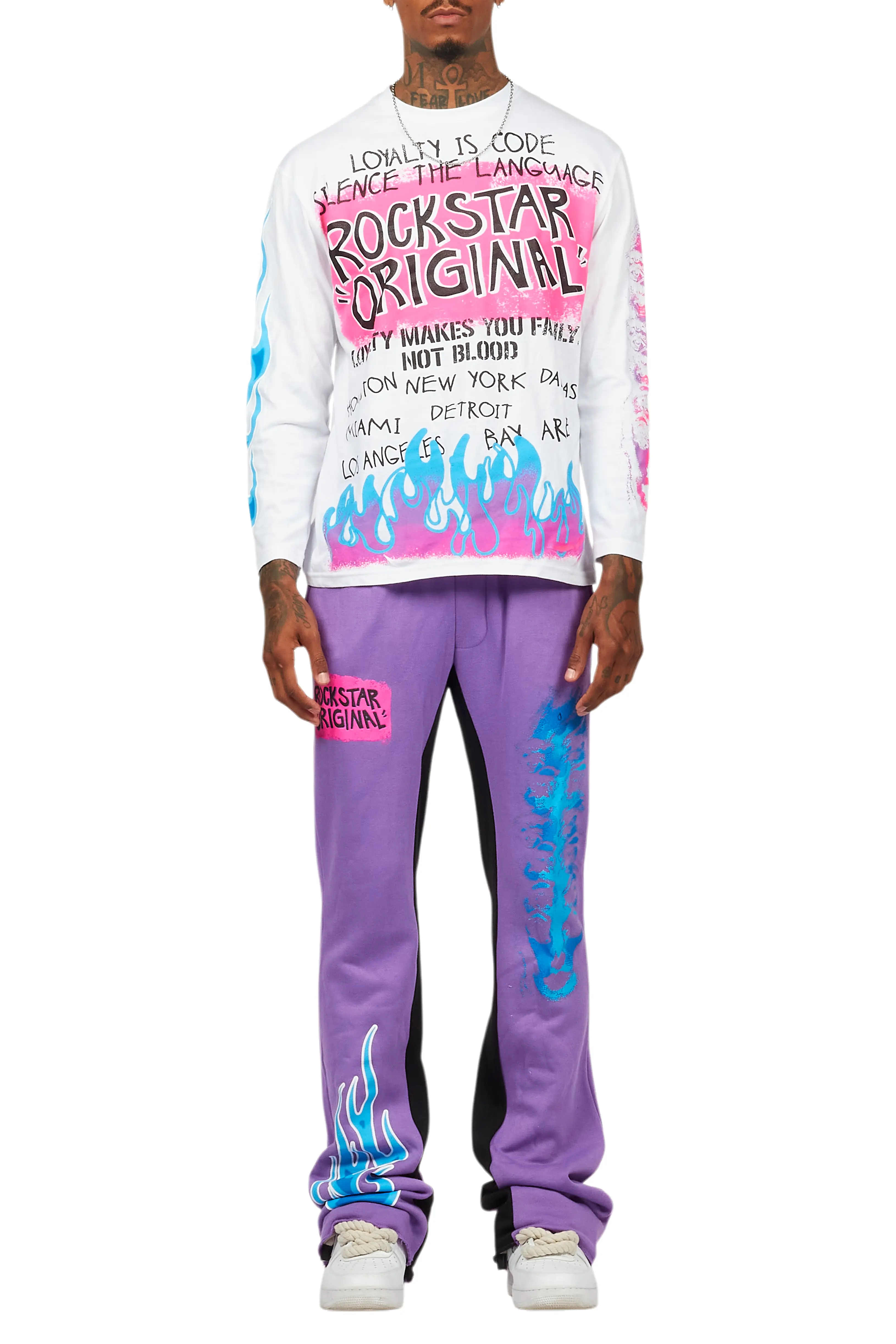 Beno Purple/White Long Sleeve T-Shirt/Baggy Pant Set - Image 9