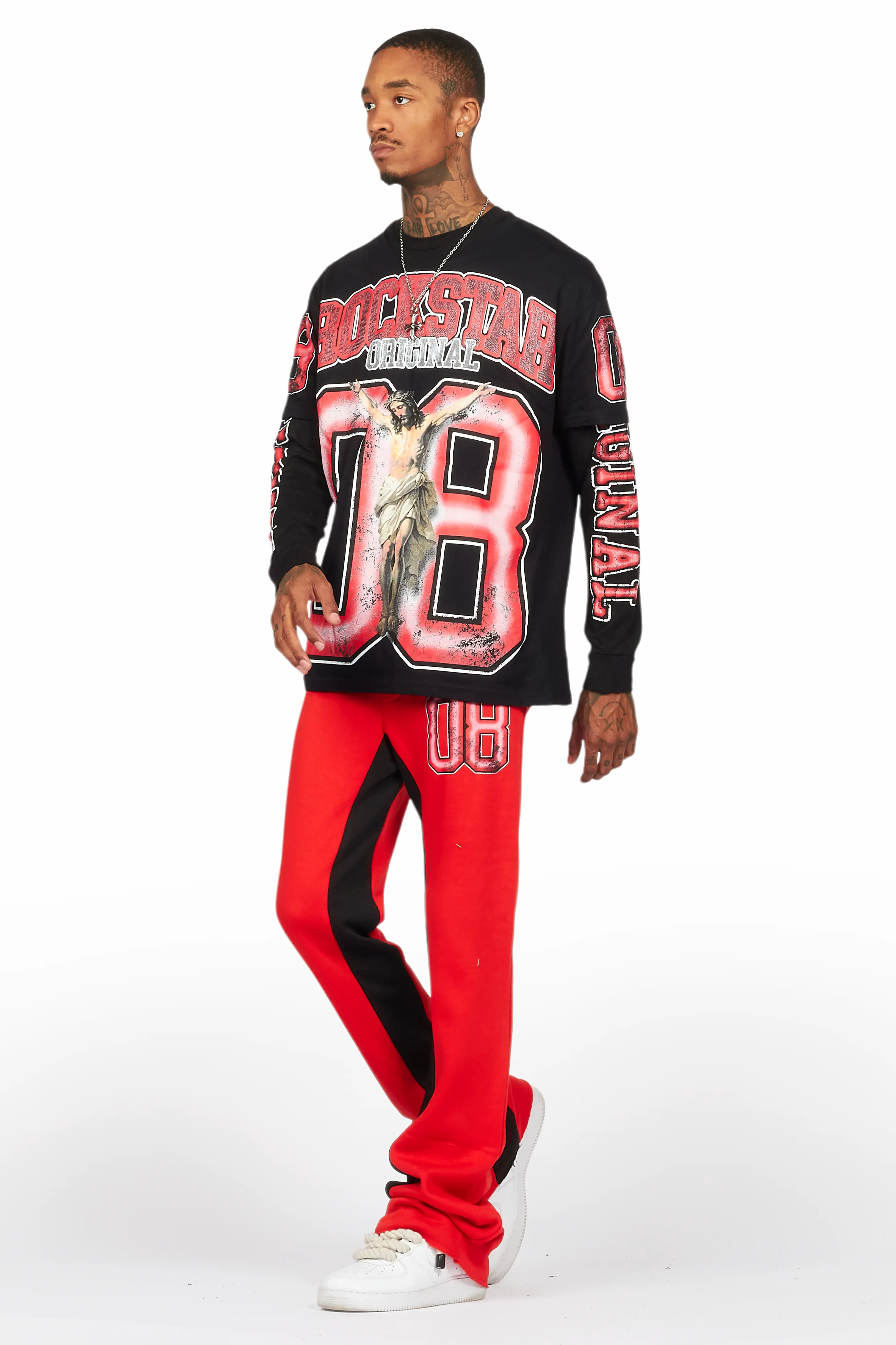 Fields Black/Red Double Layer T-Shirt/Baggy Pant Set - Image 7