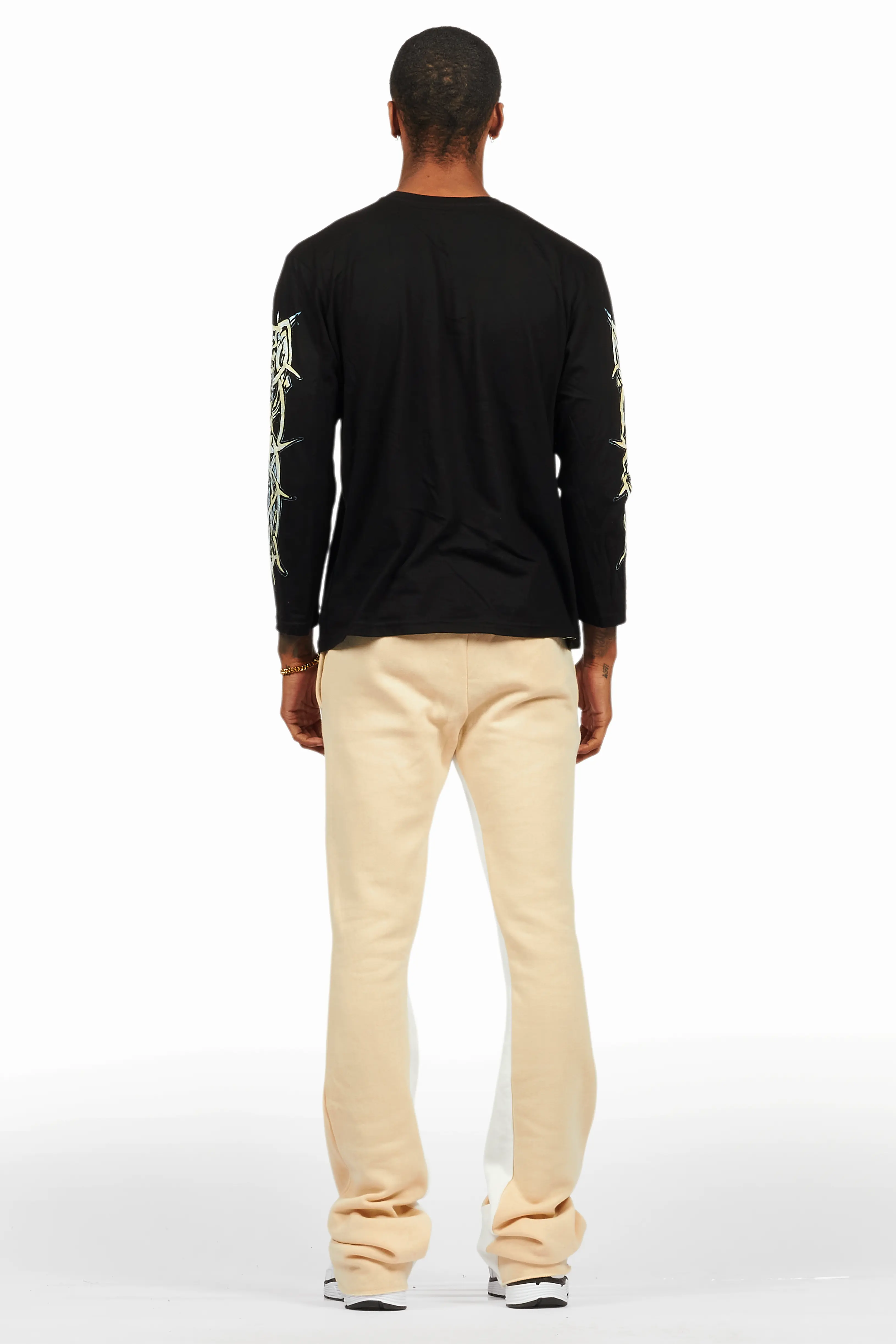 Waller Black/Beige Long Sleeve T-Shirt/Baggy Pant Set - Image 4