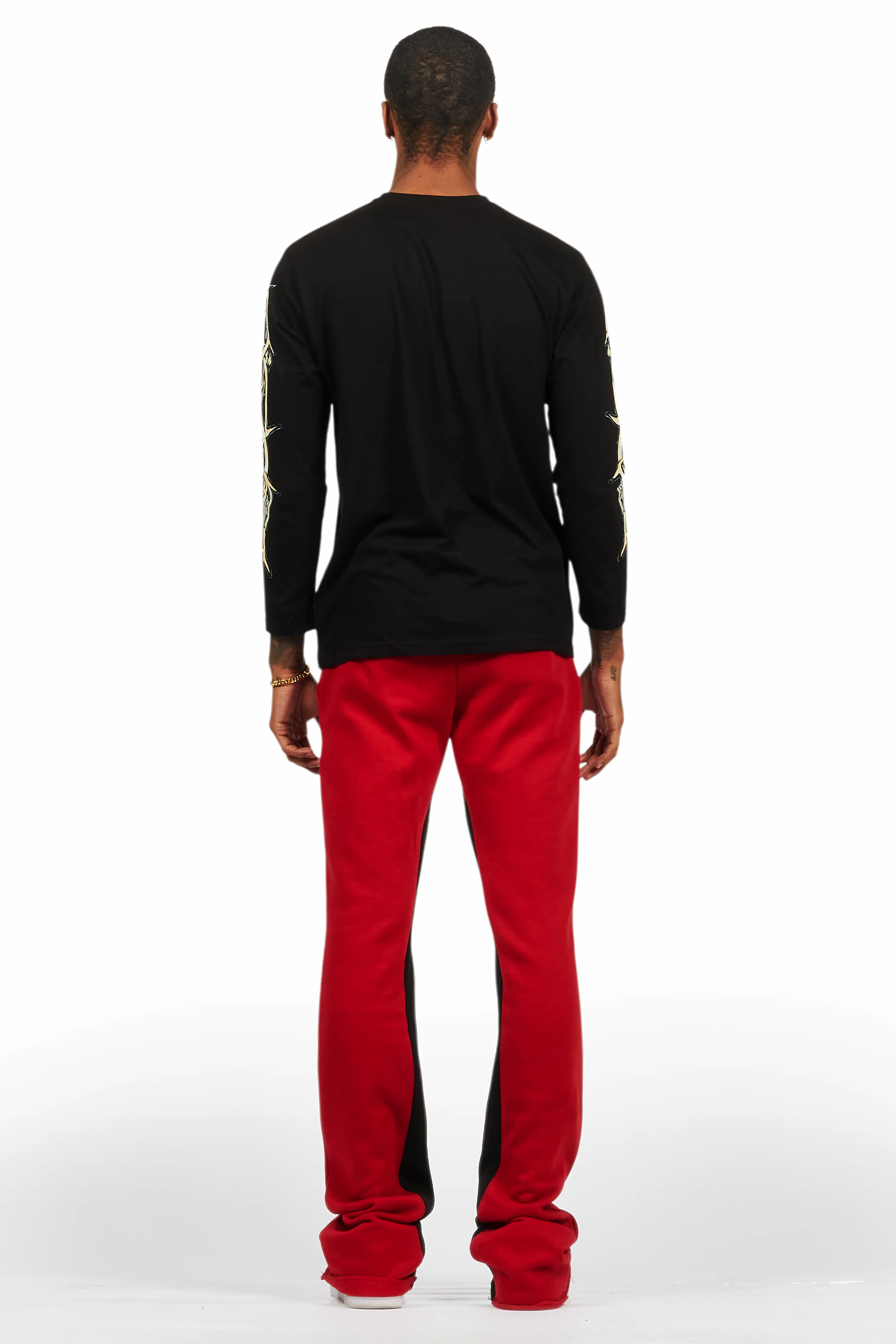 Waller Black/Burgundy Long Sleeve T-Shirt/Baggy Pant Set - Image 4