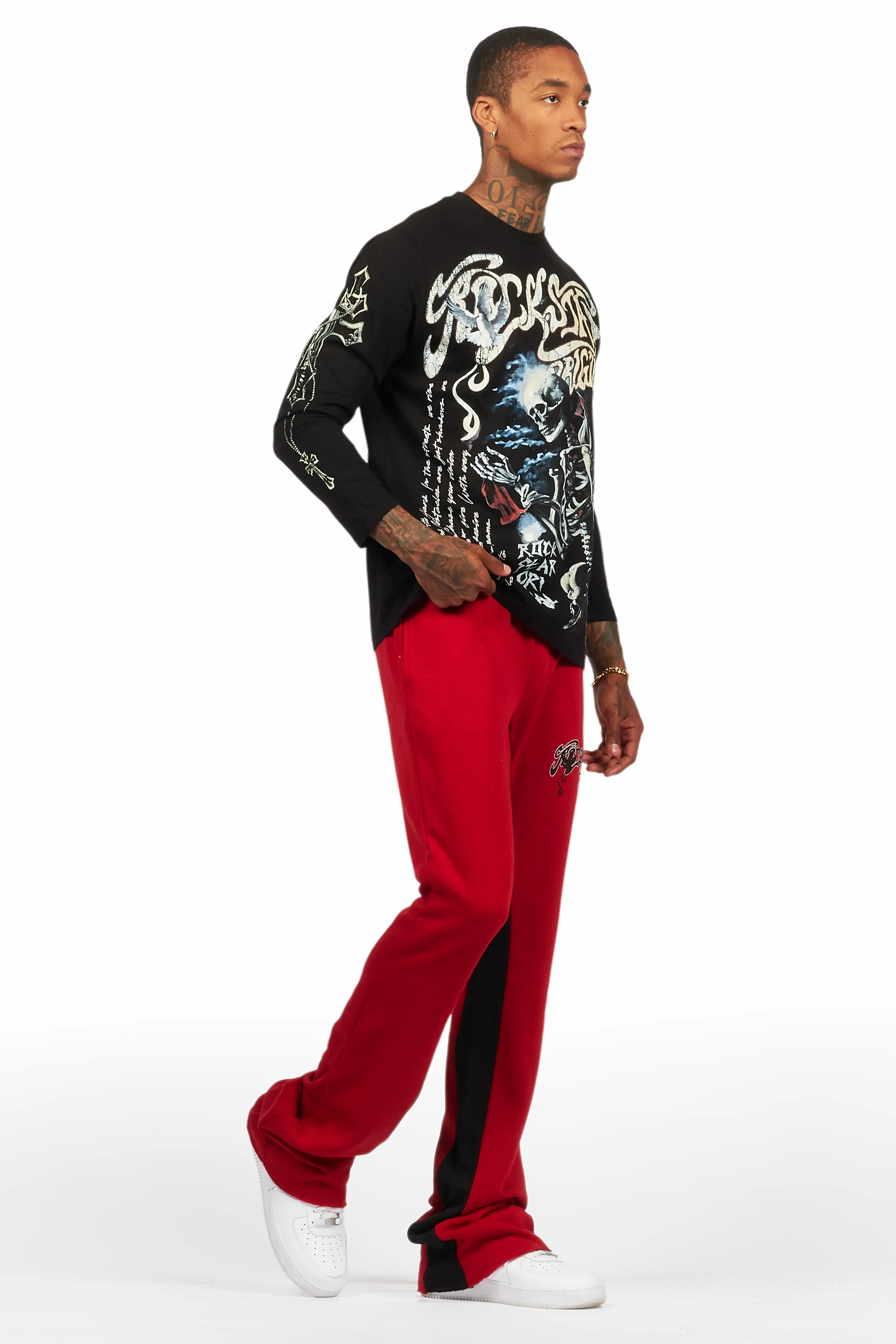Danby Black/Burgundy Long Sleeve T-Shirt/Baggy Pant Set - Image 6