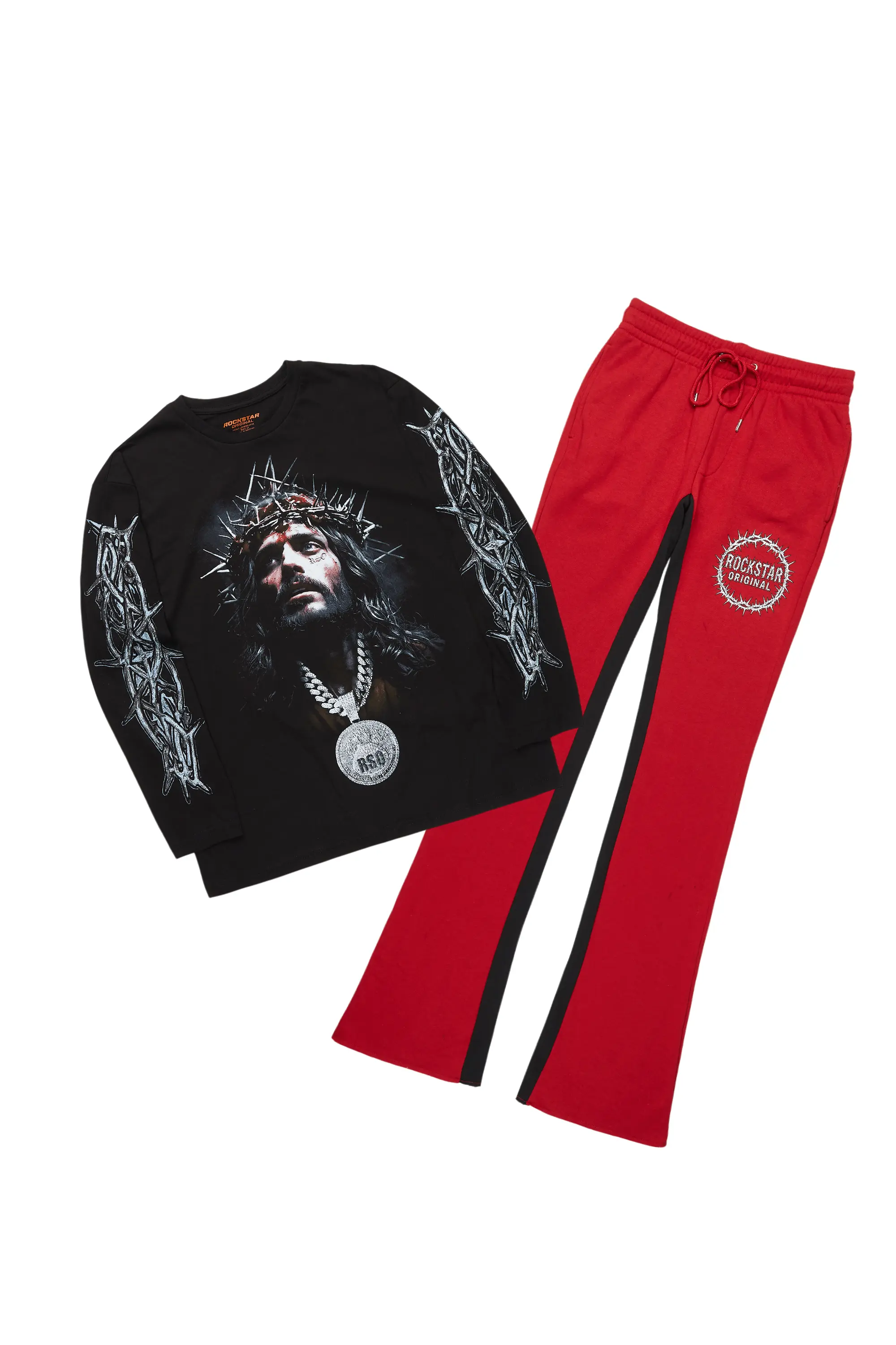 Amina Black/Burgundy Long Sleeve T-Shirt/Baggy Pant Set