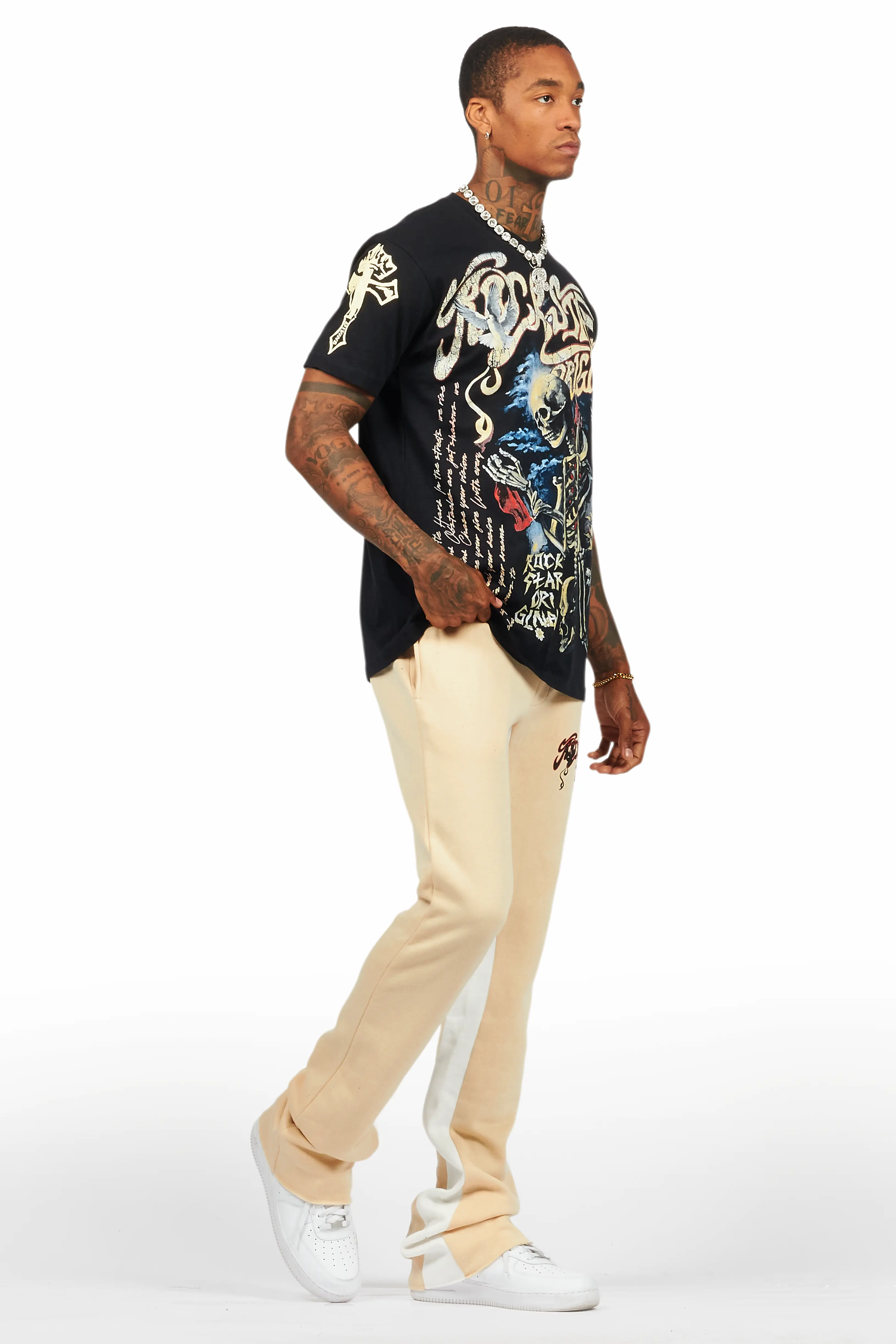 Danby Black/Beige T-Shirt/Baggy Pant Set - Image 6