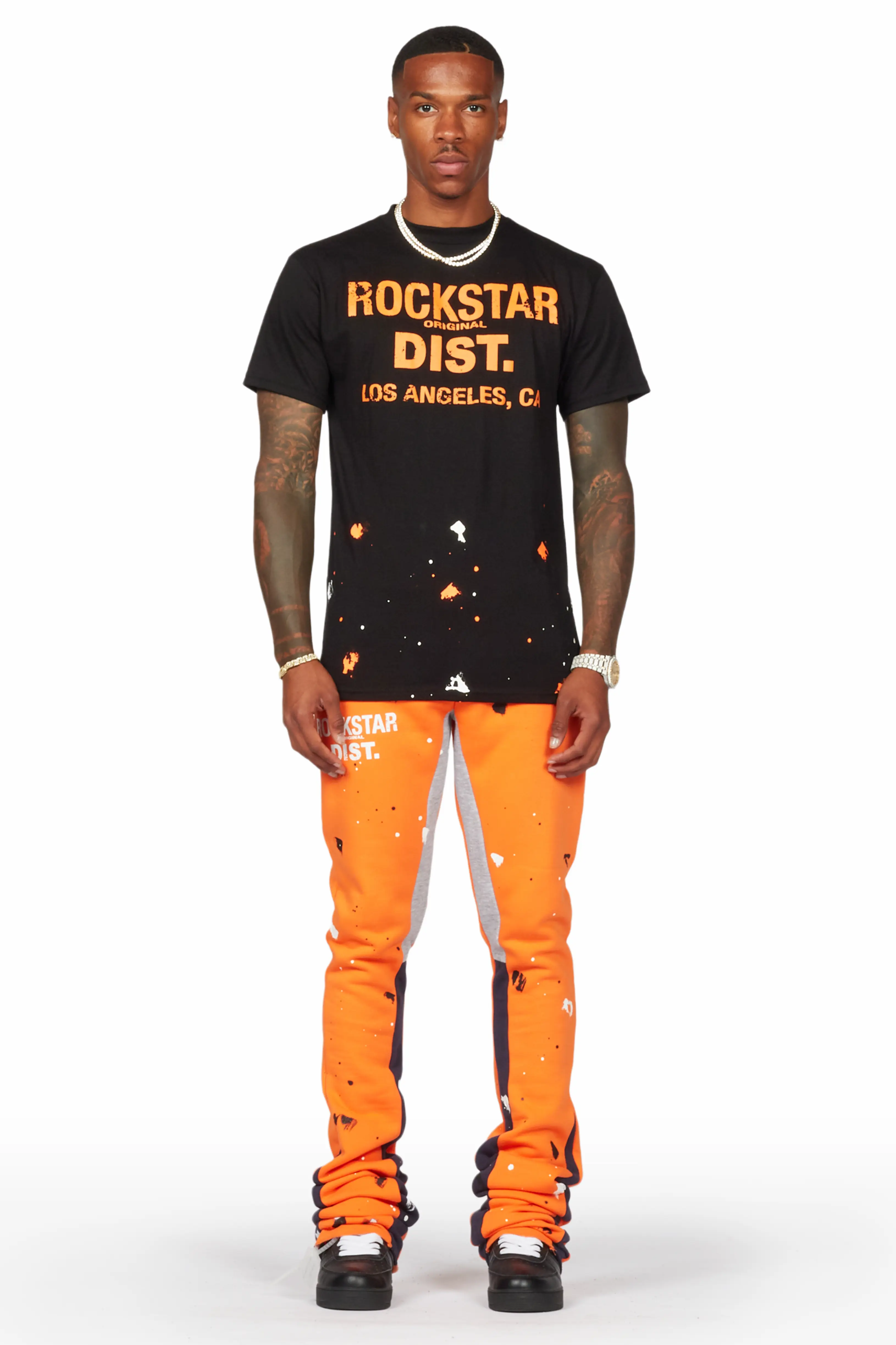 Scottie Black/Orange T-Shirt/Super Stacked Flare Track Pant Set - Image 2