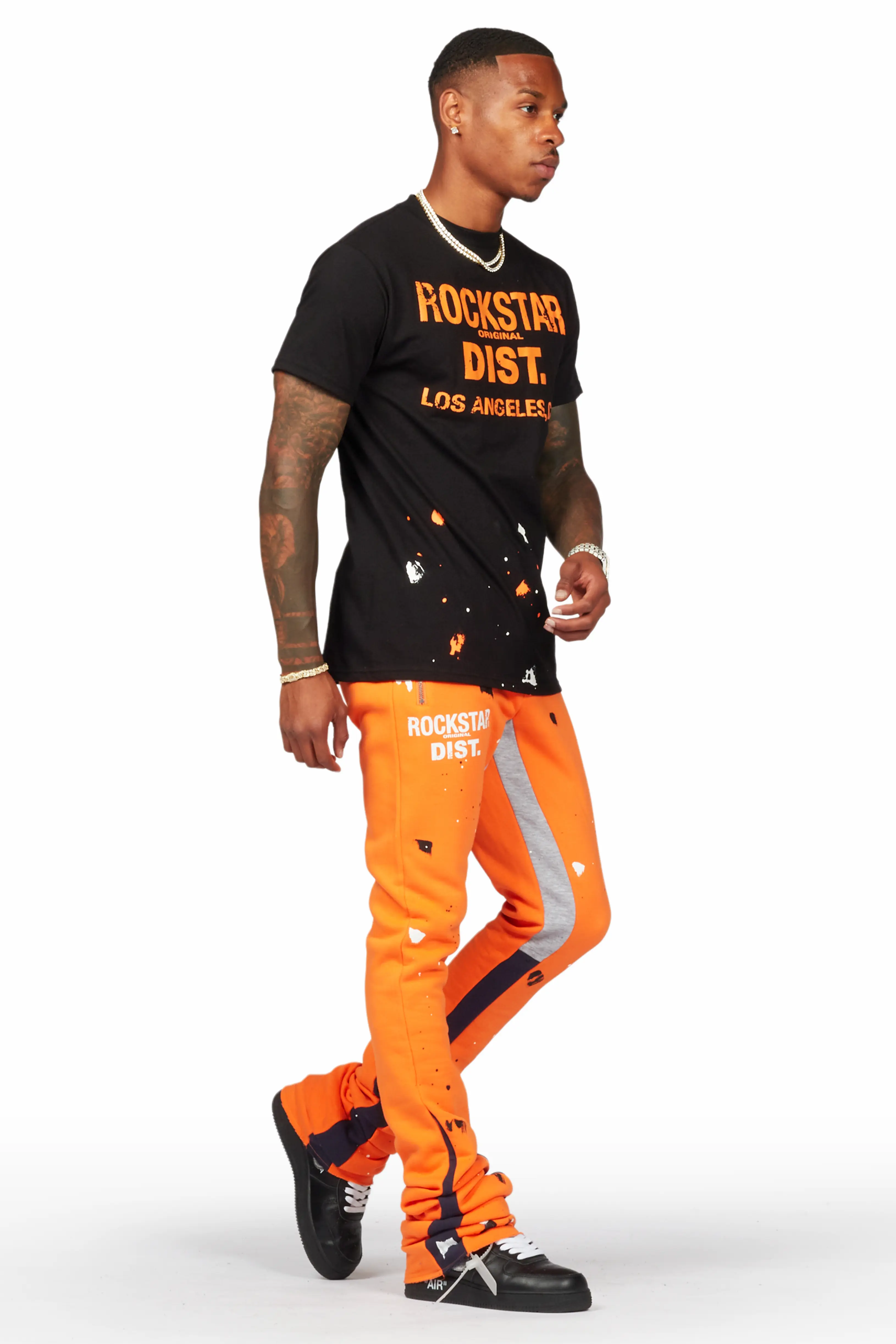 Scottie Black/Orange T-Shirt/Super Stacked Flare Track Pant Set - Image 6