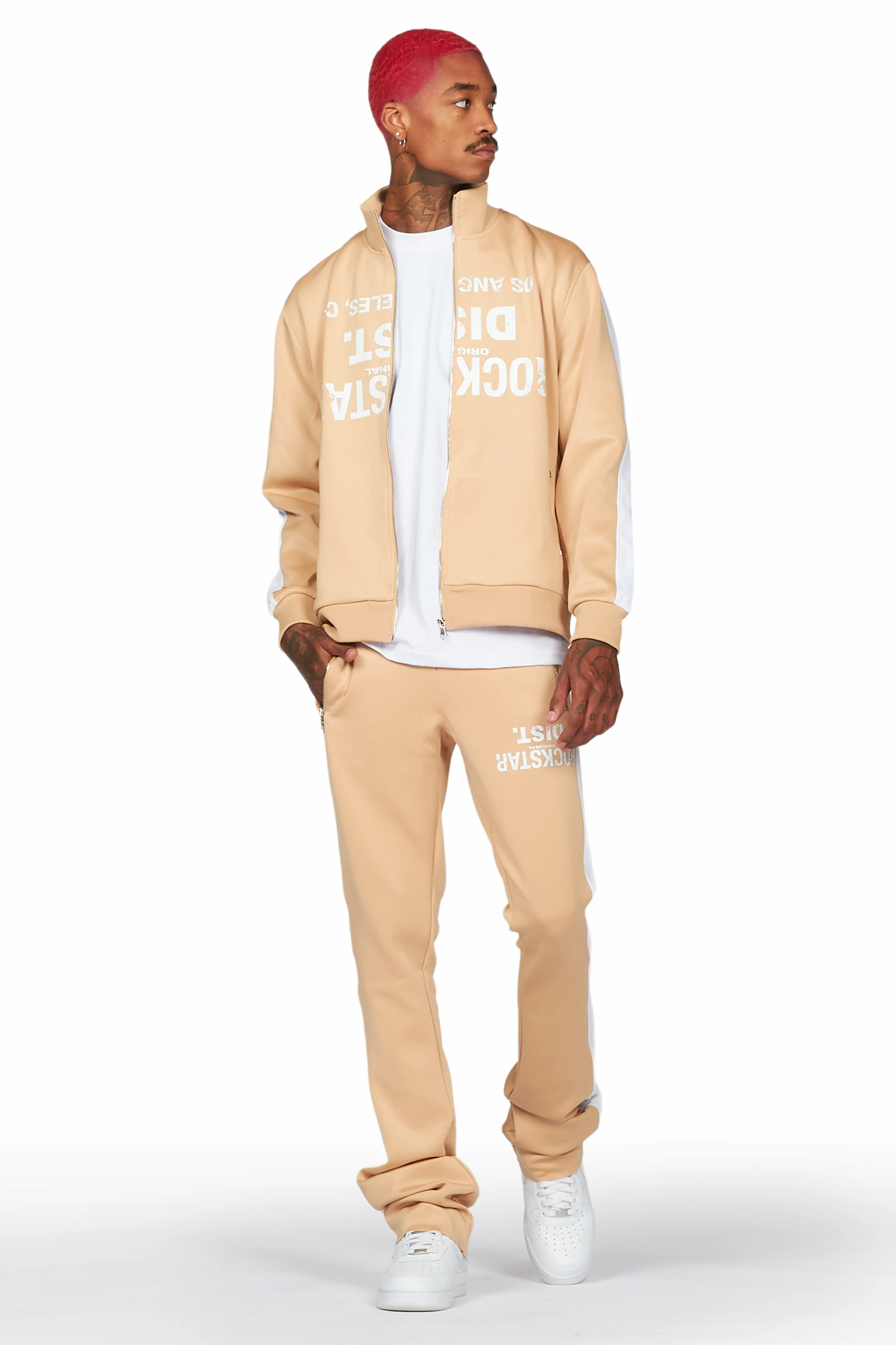 Dist. Town Beige Tricot Stacked Flare Track Set - Image 6