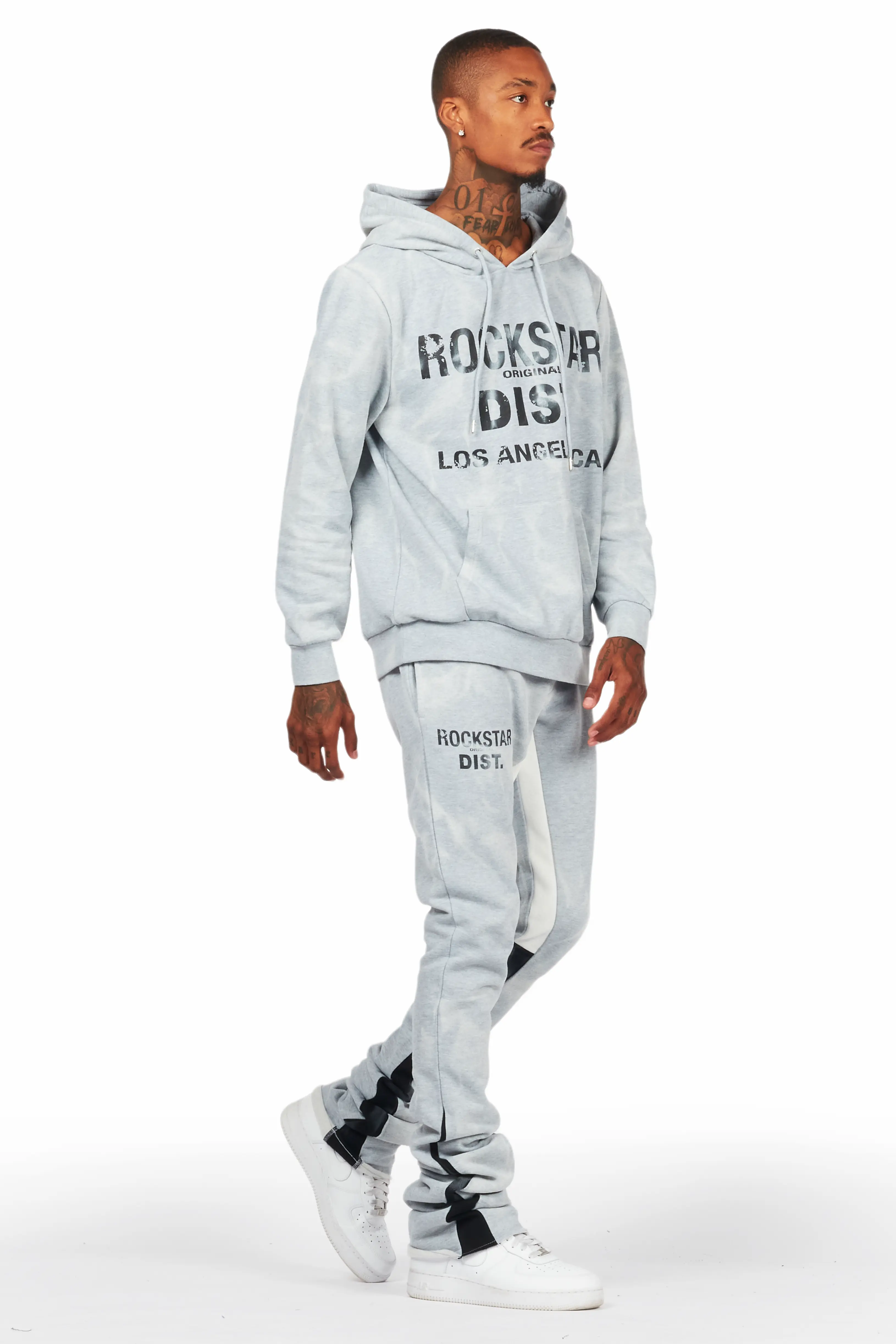 Nelly Heather Grey Hoodie/Super Stacked Flare Pant Set - Image 6