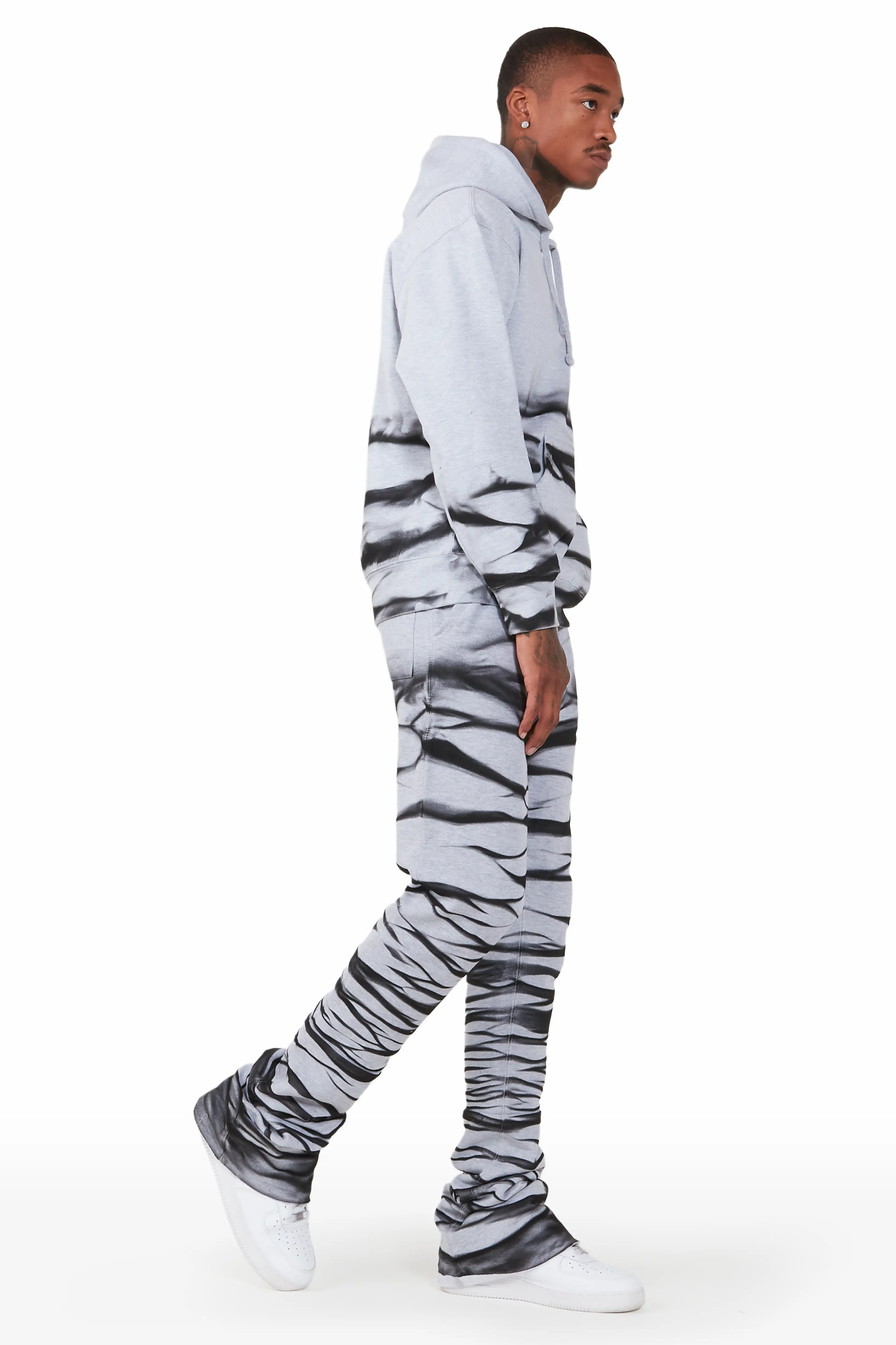 Ayden Heather Grey Graphic Hoodie Super Stacked Flare Pant Set - Image 2