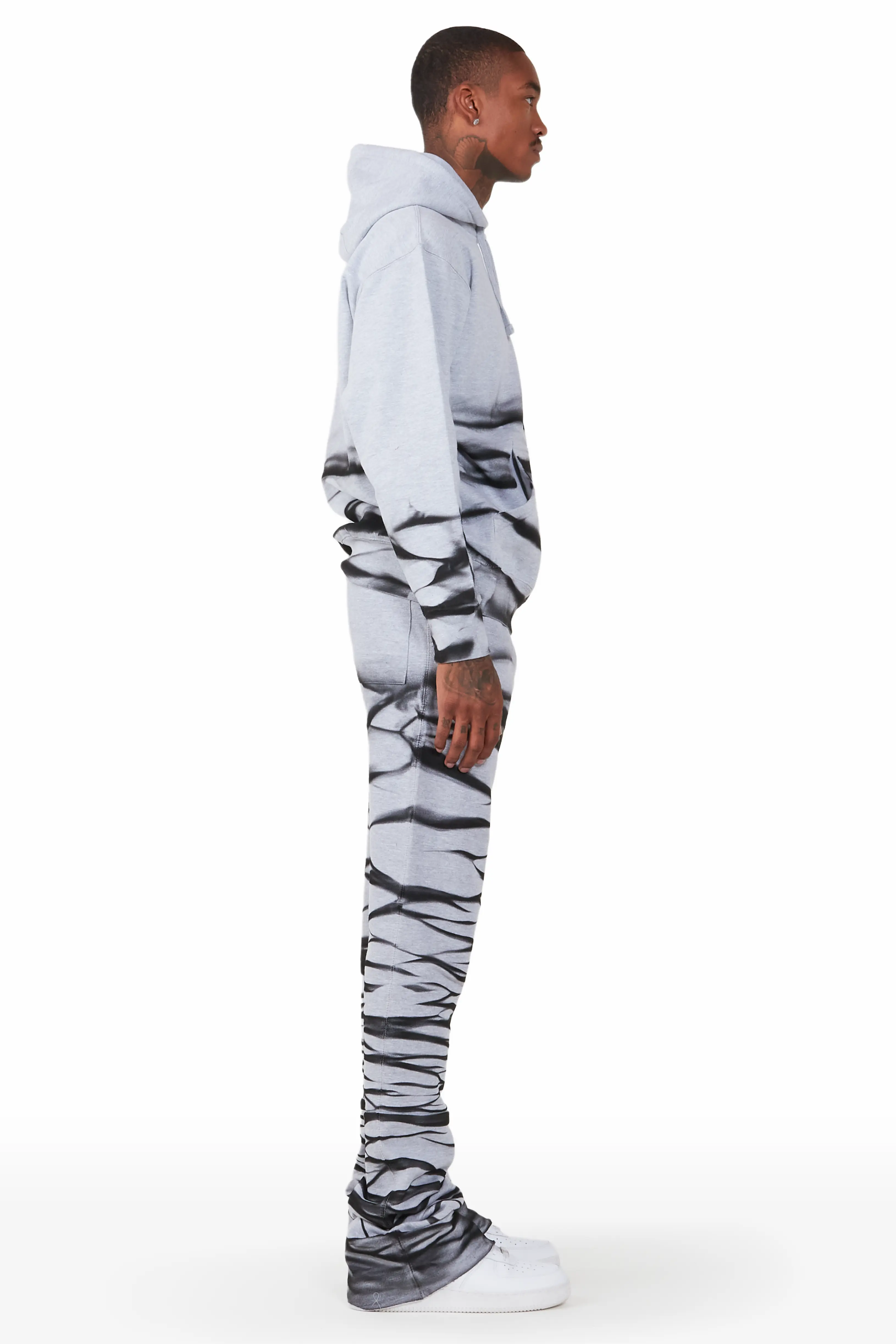 Ayden Heather Grey Graphic Hoodie Super Stacked Flare Pant Set - Image 3