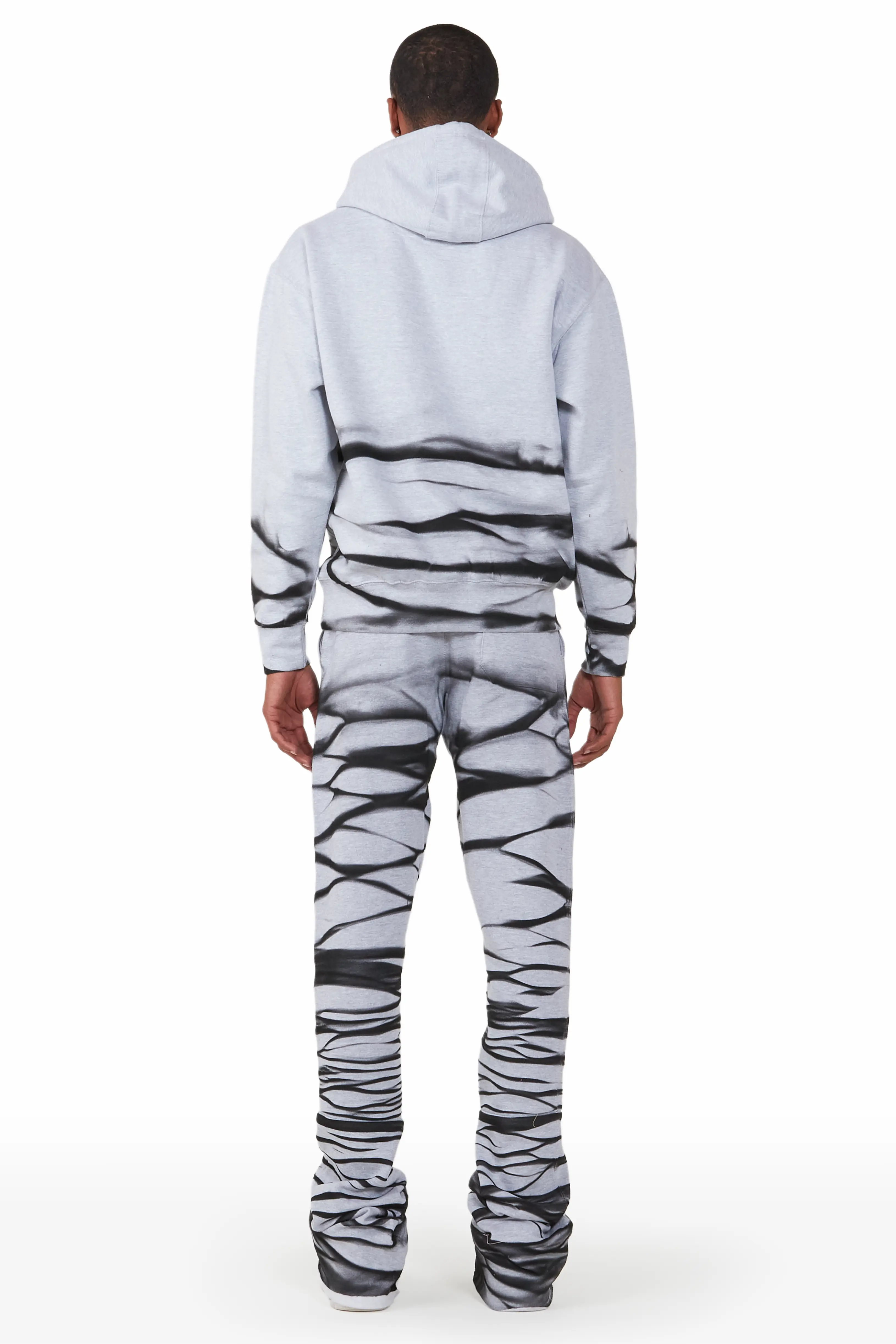 Ayden Heather Grey Graphic Hoodie Super Stacked Flare Pant Set - Image 4