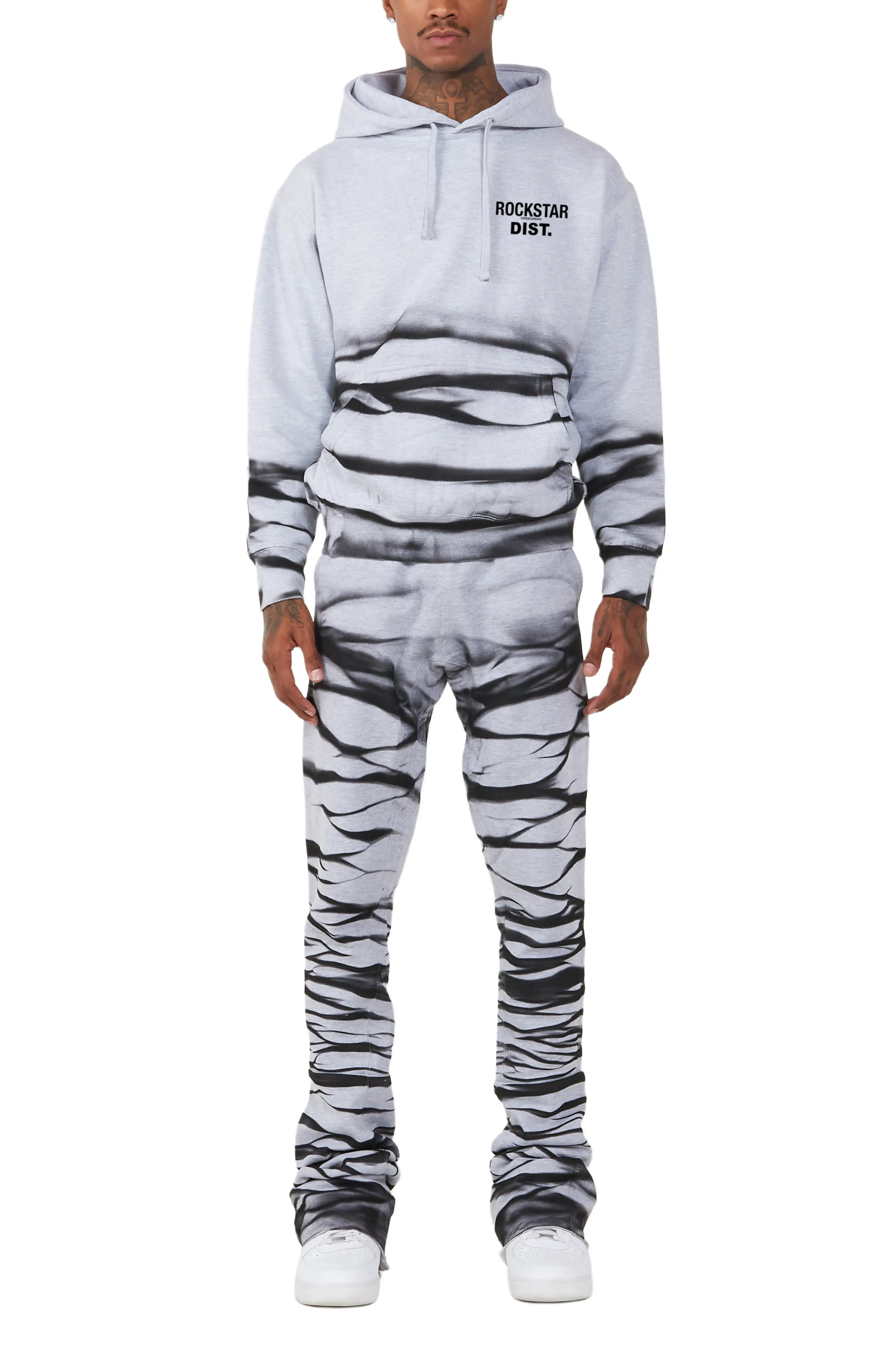 Ayden Heather Grey Graphic Hoodie Super Stacked Flare Pant Set - Image 5
