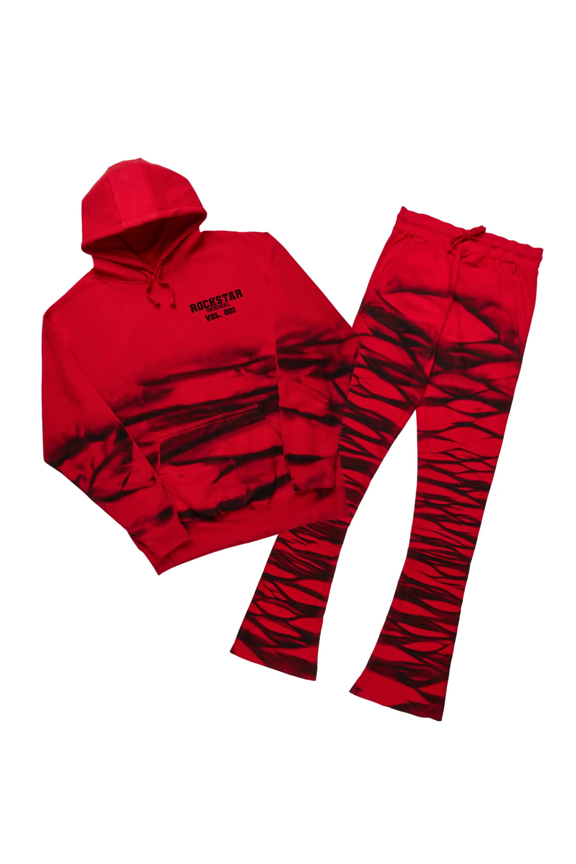 Ayden Red Graphic Hoodie Super Stacked Flare Pant Set - Image 2