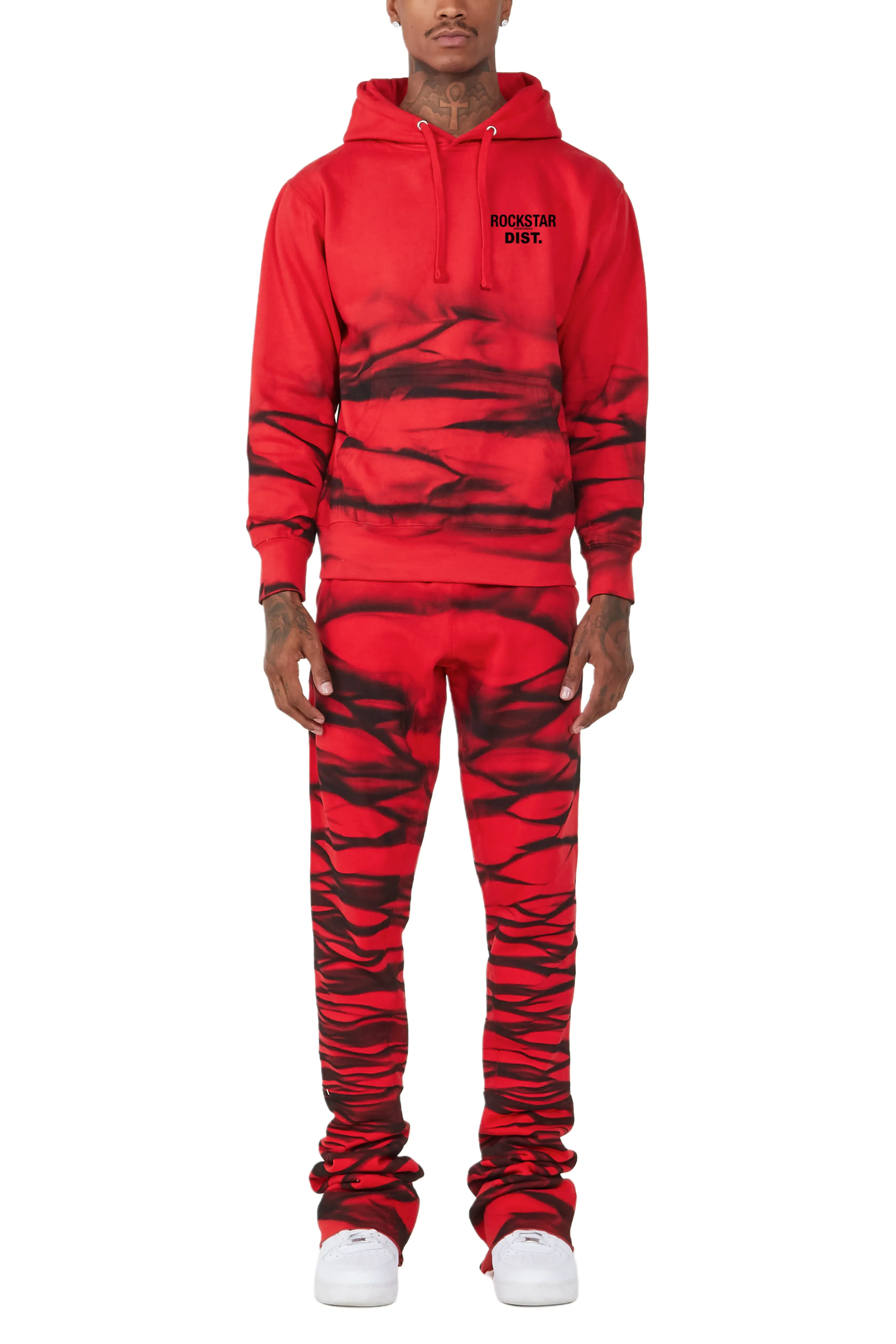 Ayden Red Graphic Hoodie Super Stacked Flare Pant Set - Image 7