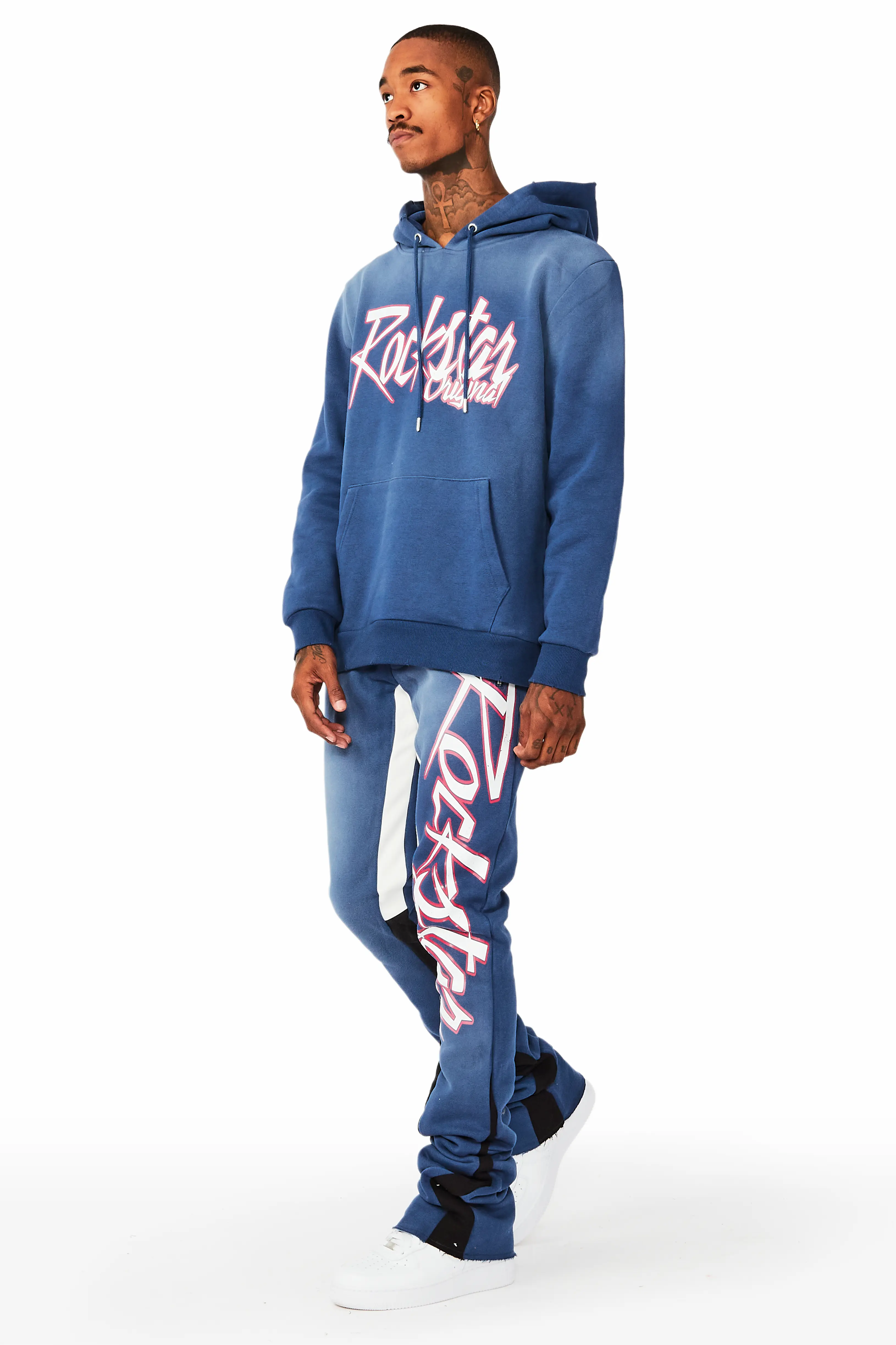 Kalibre Navy Graphic Hoodie/Super Stacked Flare Pant Set - Image 6