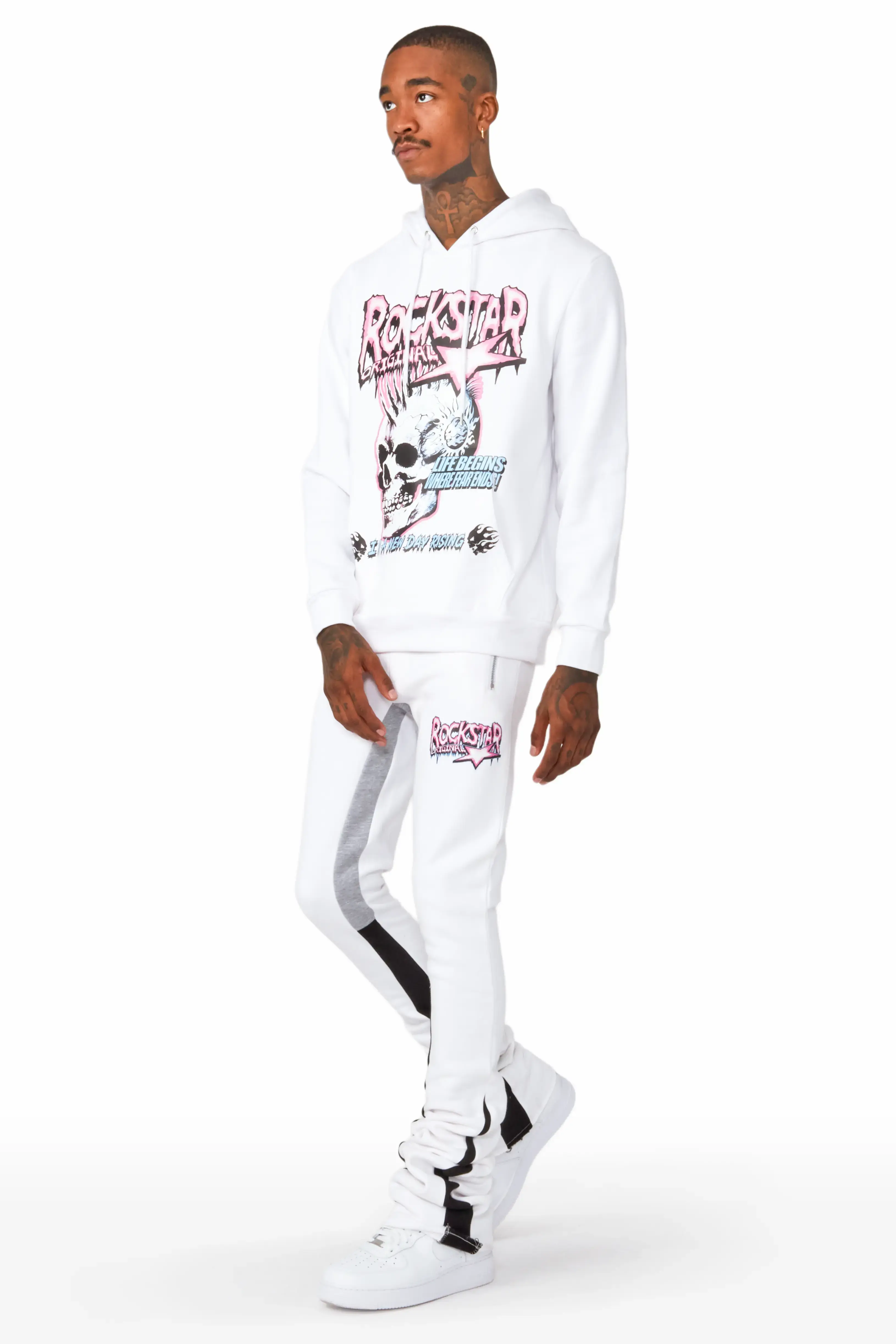 Gage White Hoodie/Super Stacked Flare Pant Track Set - Image 3