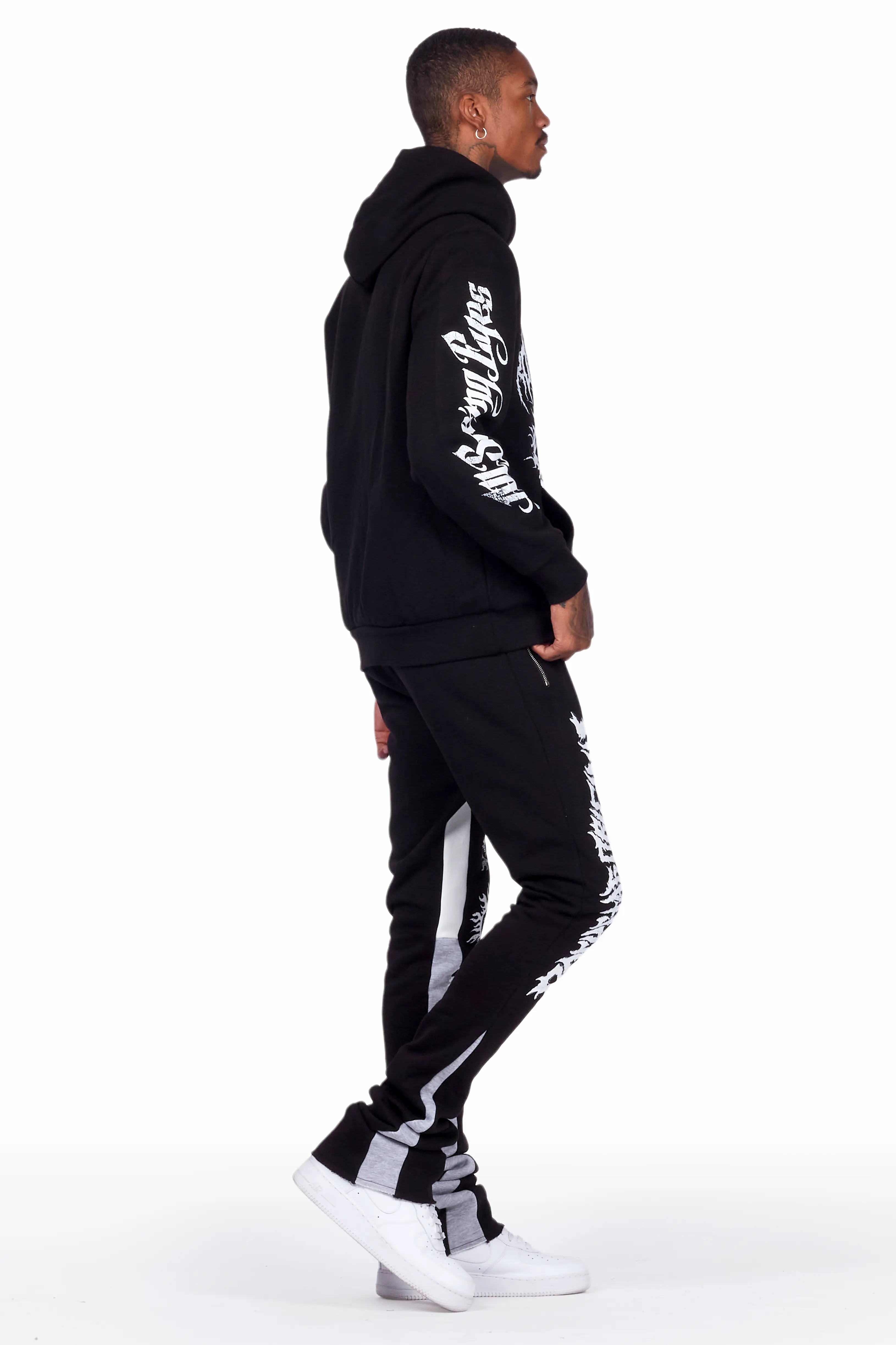 All Seeing Eyes Vintage Black Super Stacked Flare Track Pant Set - Image 3
