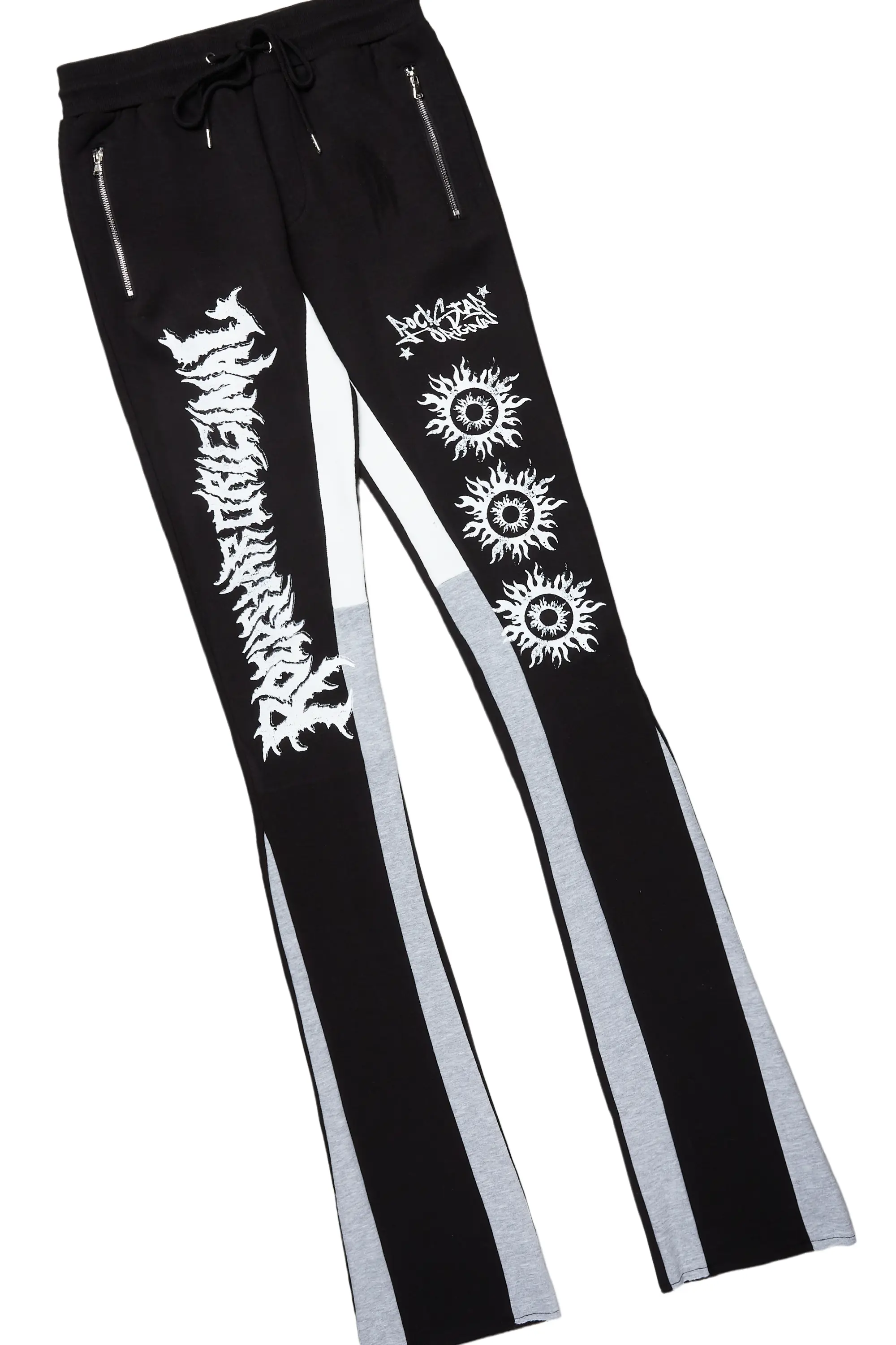 All Seeing Eyes Vintage Black Super Stacked Flare Track Pant Set - Image 7