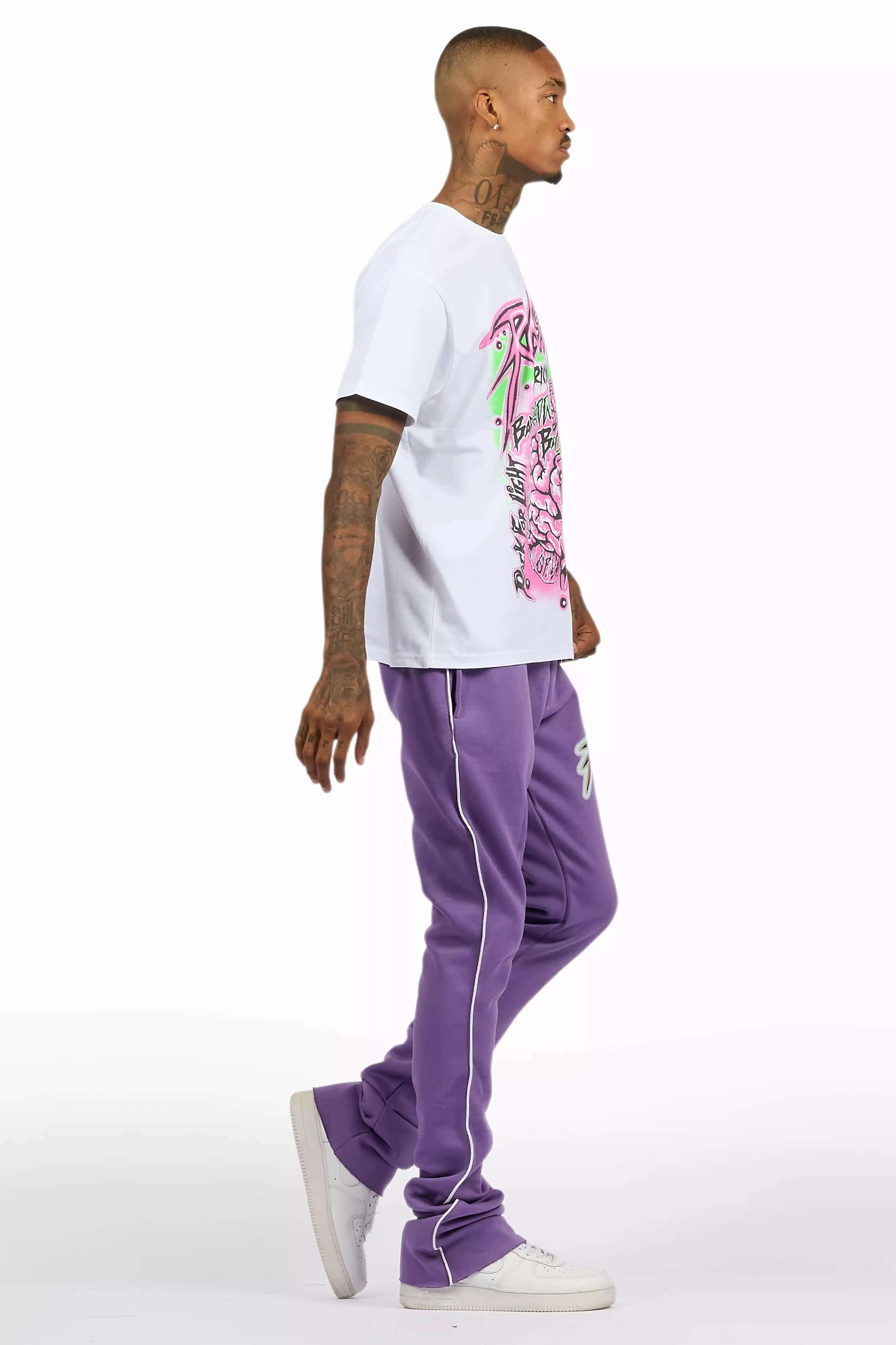Braindead Purple/White T-Shirt/Stacked Track Set - Image 4