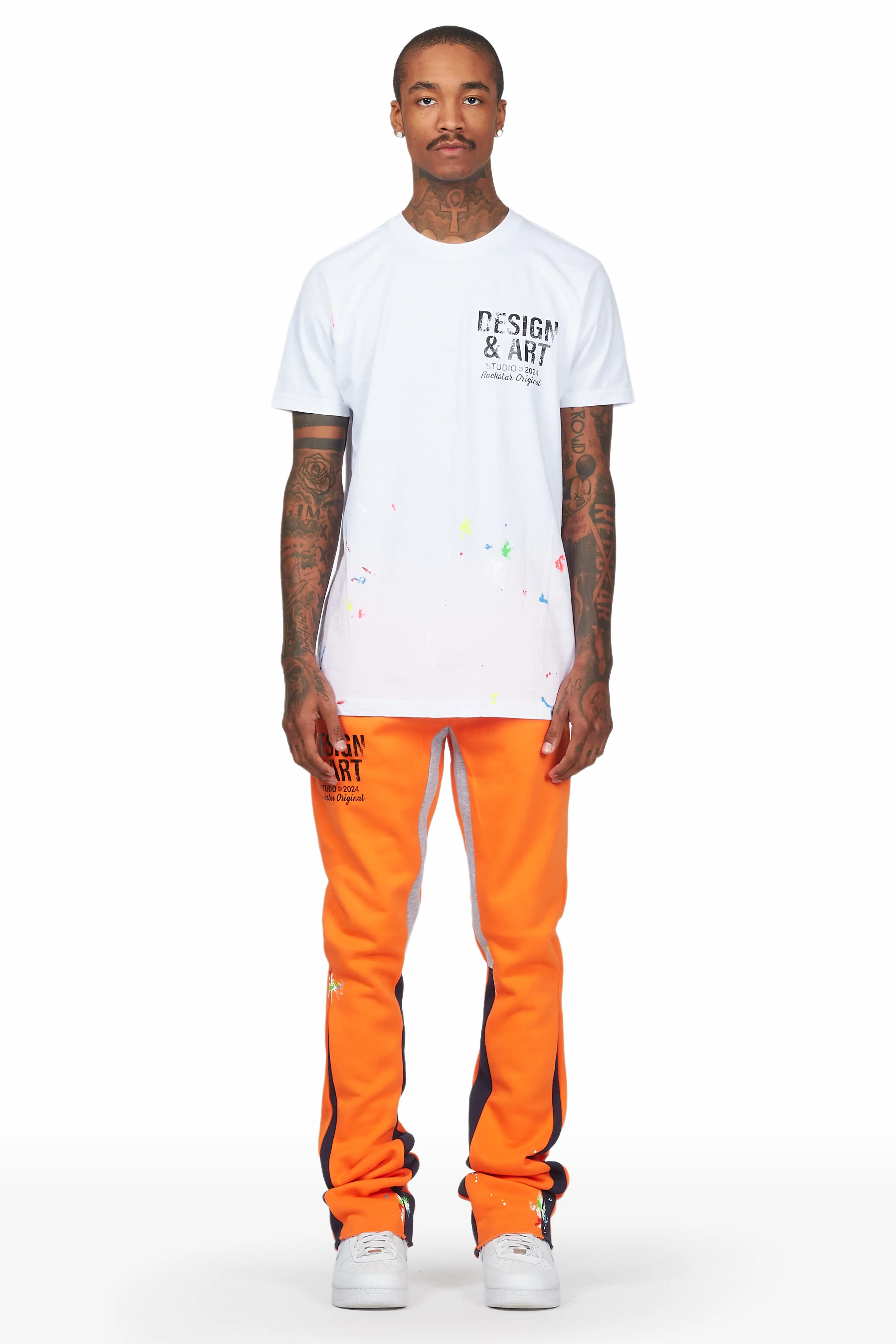 Mancha White/Orange T-Shirt Stacked Flare Track Set - Image 2