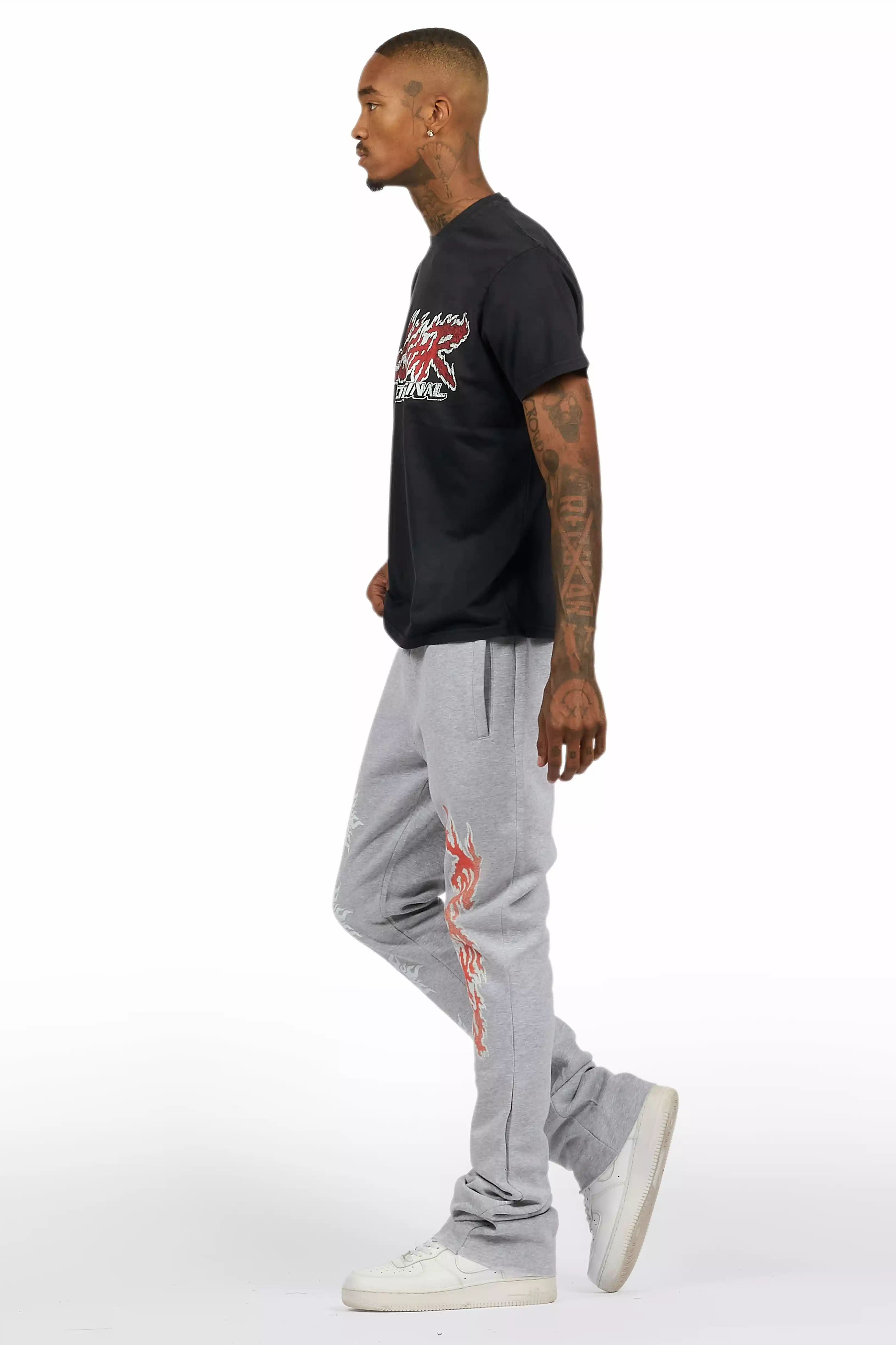 Yash Charcoal Grey T-Shirt/Stacked Flare Track Pant Set - Image 4