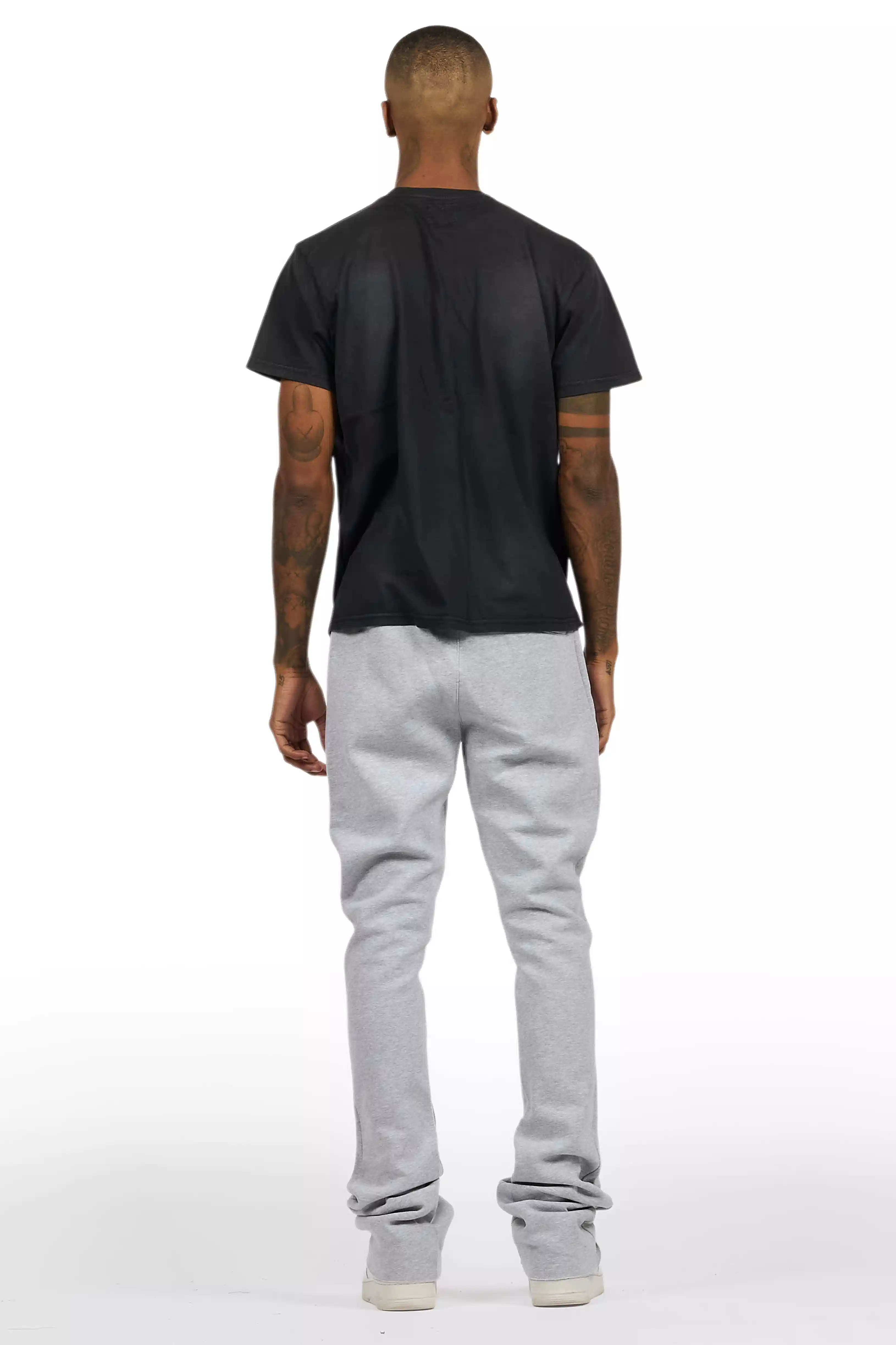 Yash Charcoal Grey T-Shirt/Stacked Flare Track Pant Set - Image 5