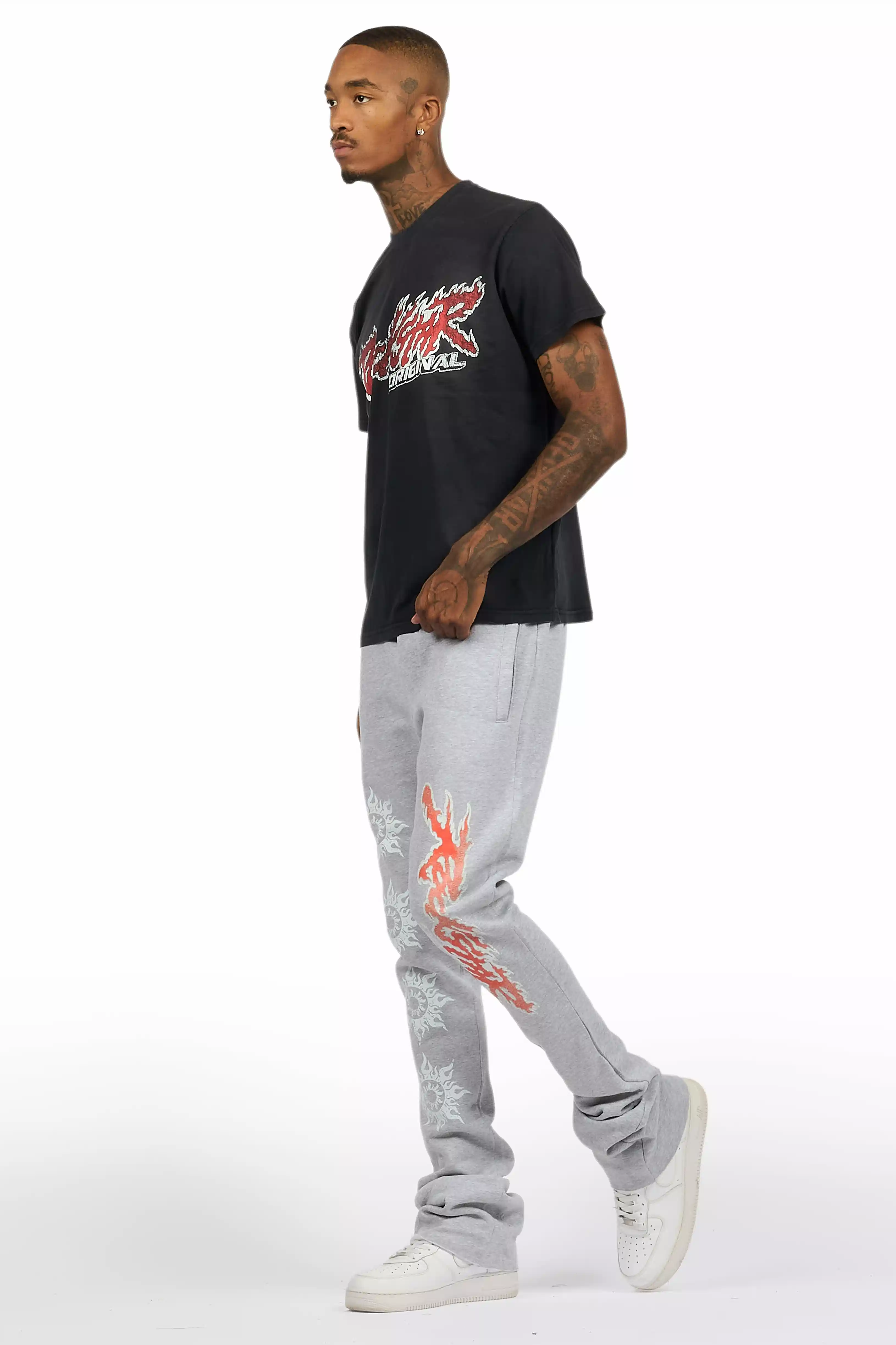 Yash Charcoal Grey T-Shirt/Stacked Flare Track Pant Set - Image 6