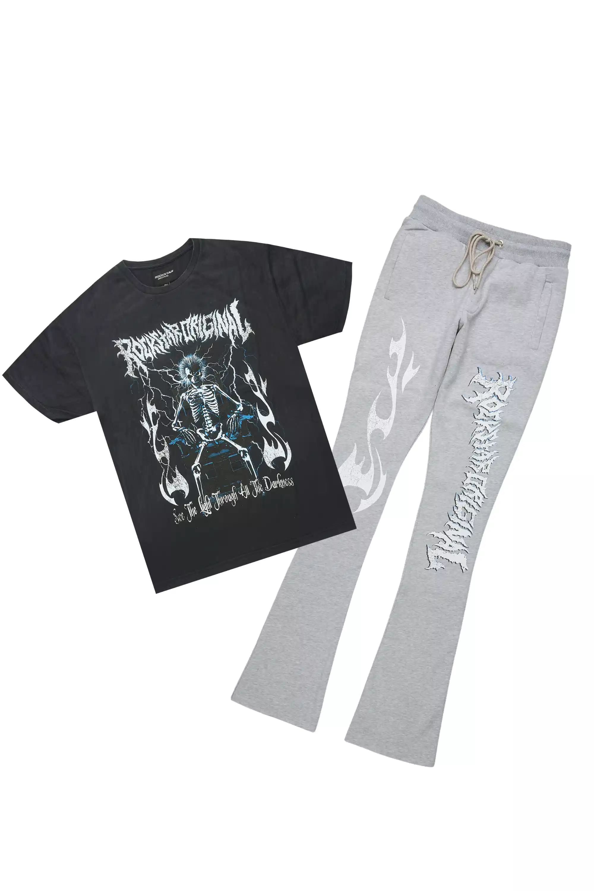 Exodus Charcoal Grey T-Shirt/Stacked Flare Track Pant Set