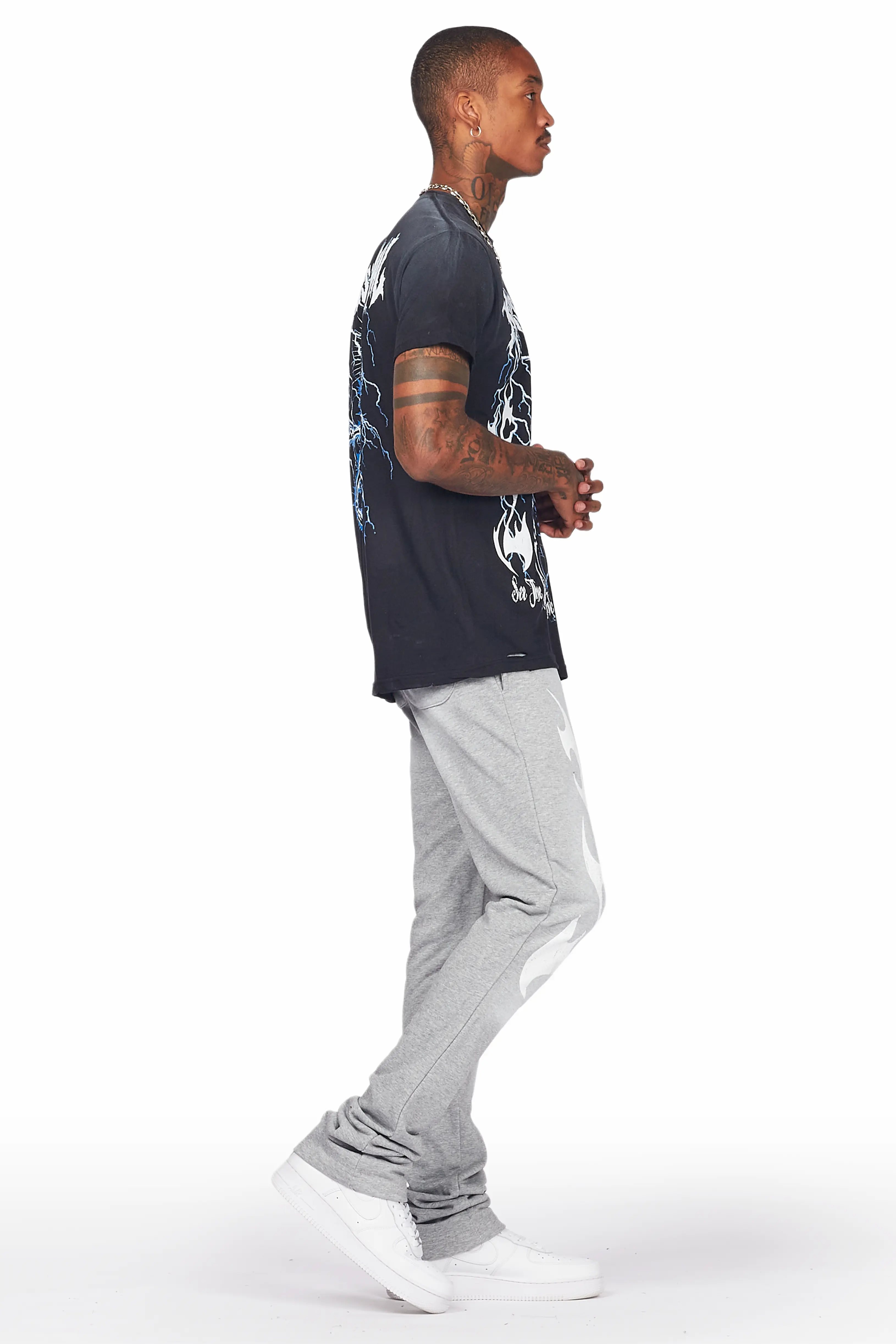 Exodus Black/Grey T-Shirt/Stacked Flare Track Pant Set - Image 3