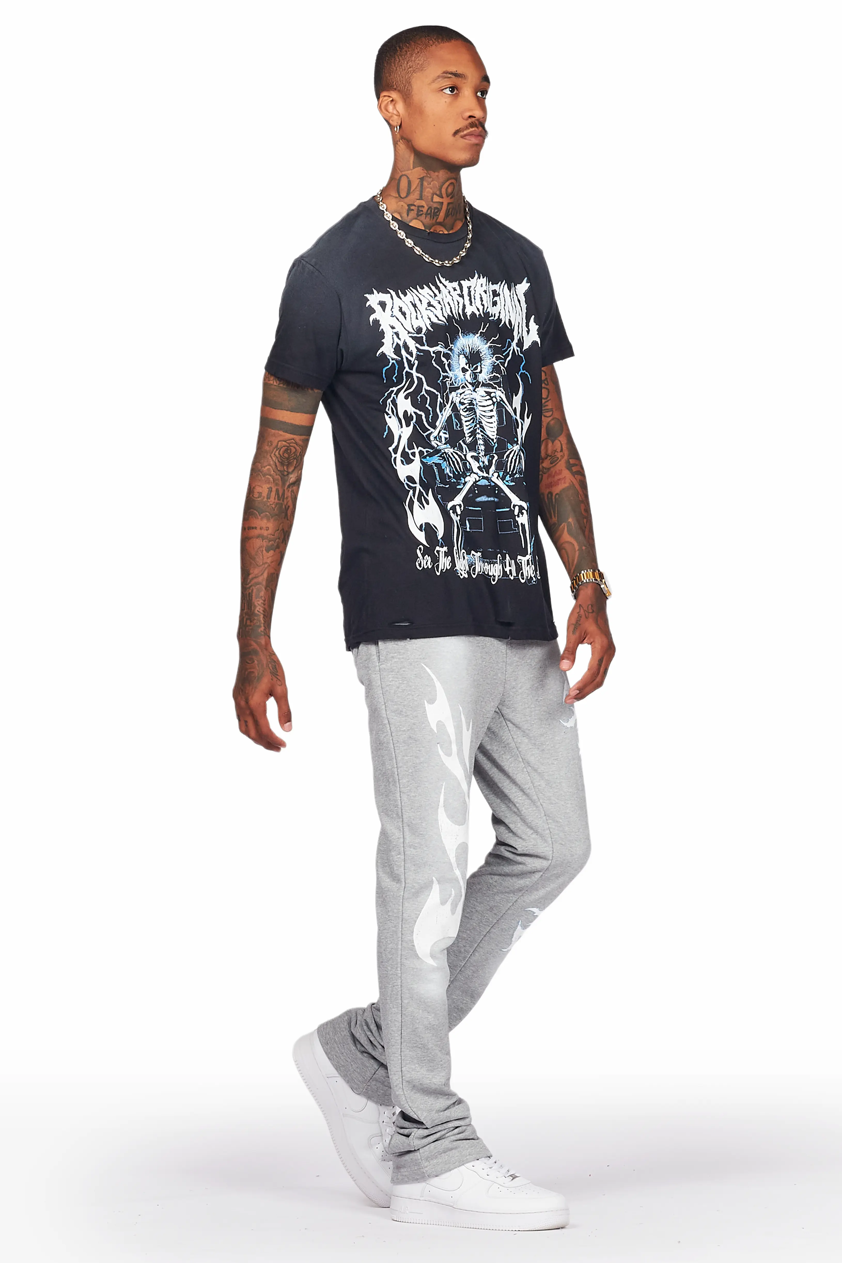 Exodus Black/Grey T-Shirt/Stacked Flare Track Pant Set - Image 7