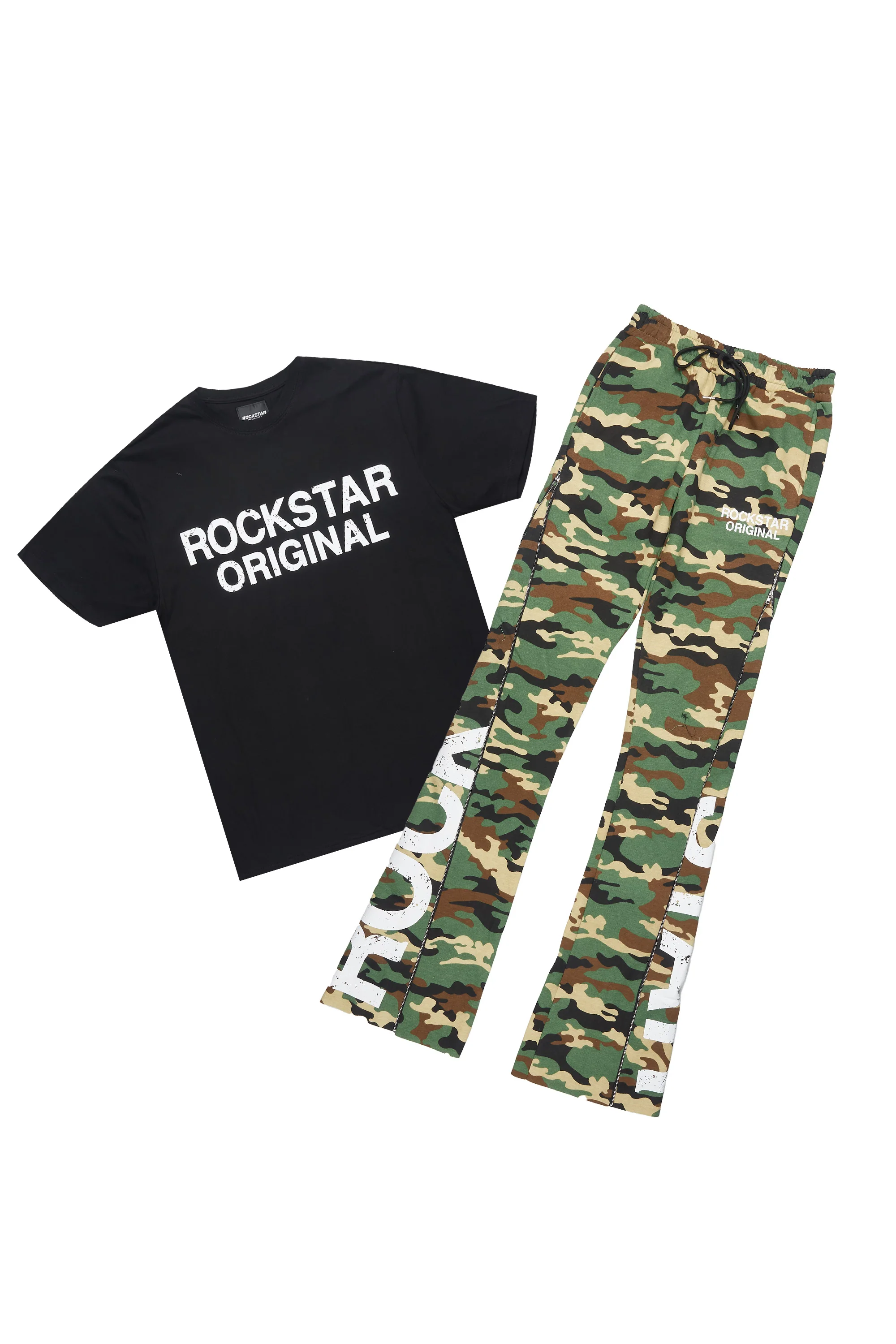 Deniska Camo T-Shirt/Baggy Stacked Flare Track Set