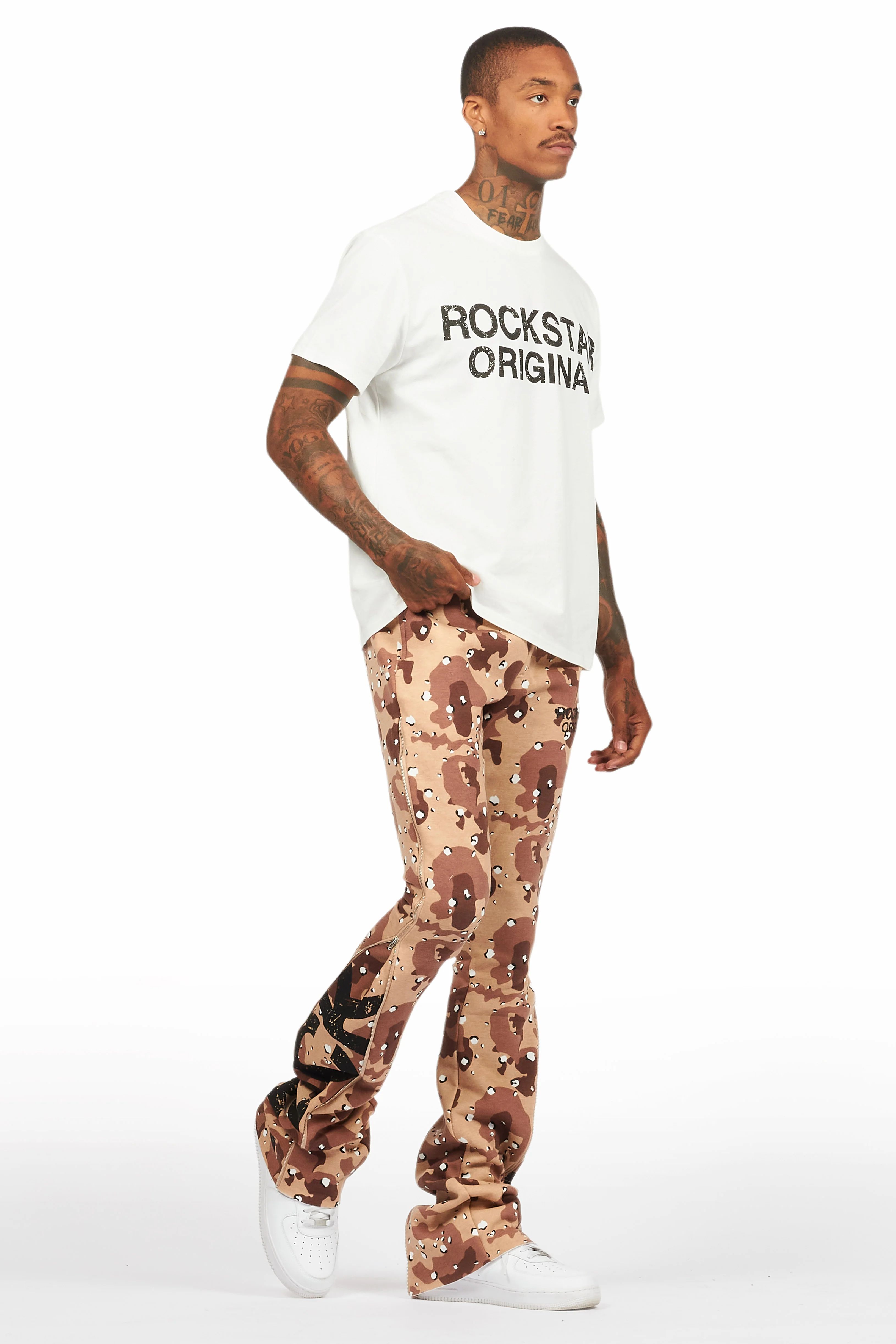 Deniska Desert Camo T-Shirt/Baggy Stacked Flare Track Set - Image 6