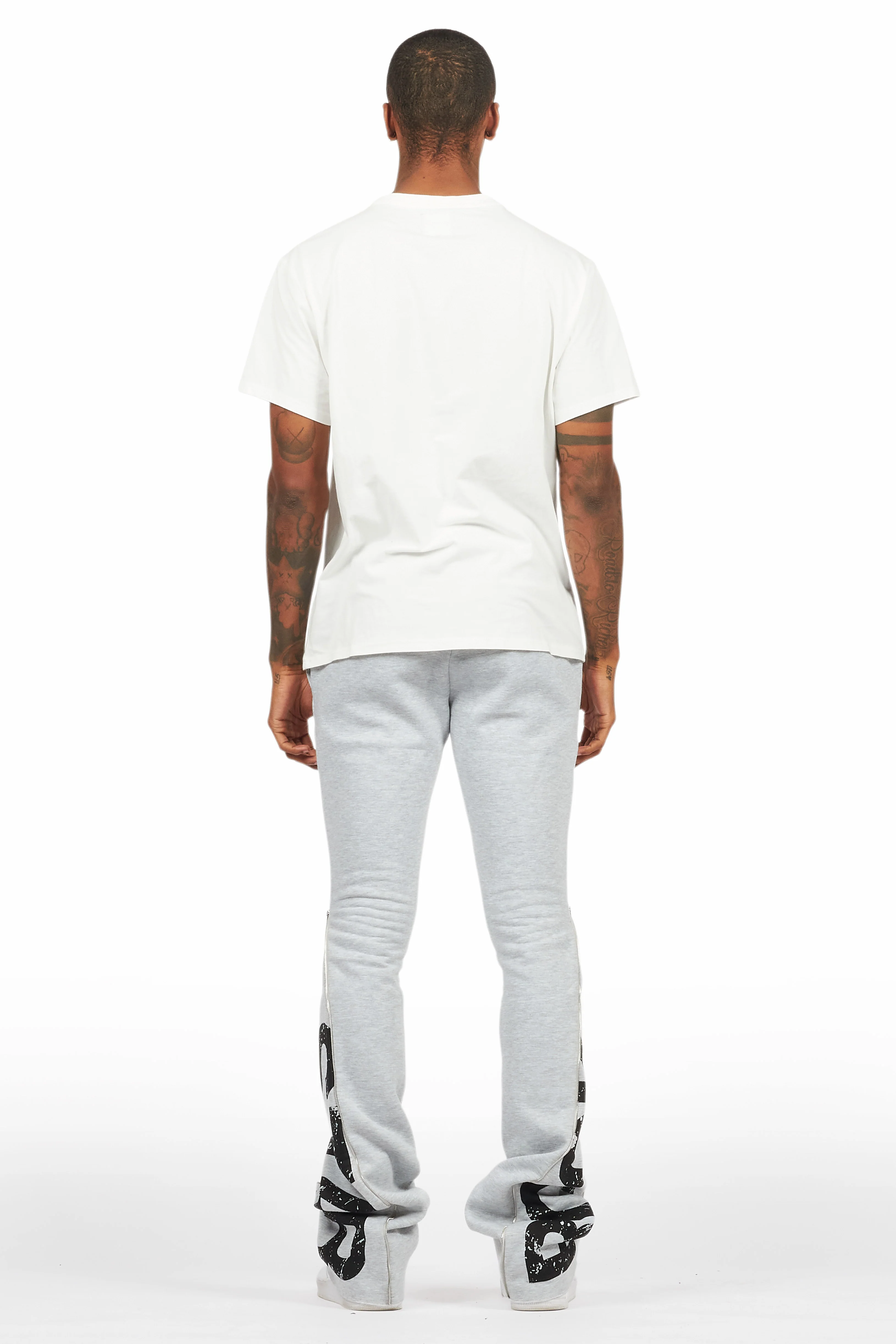 Deniska Heather Grey T-Shirt/Baggy Stacked Flare Track Set - Image 4