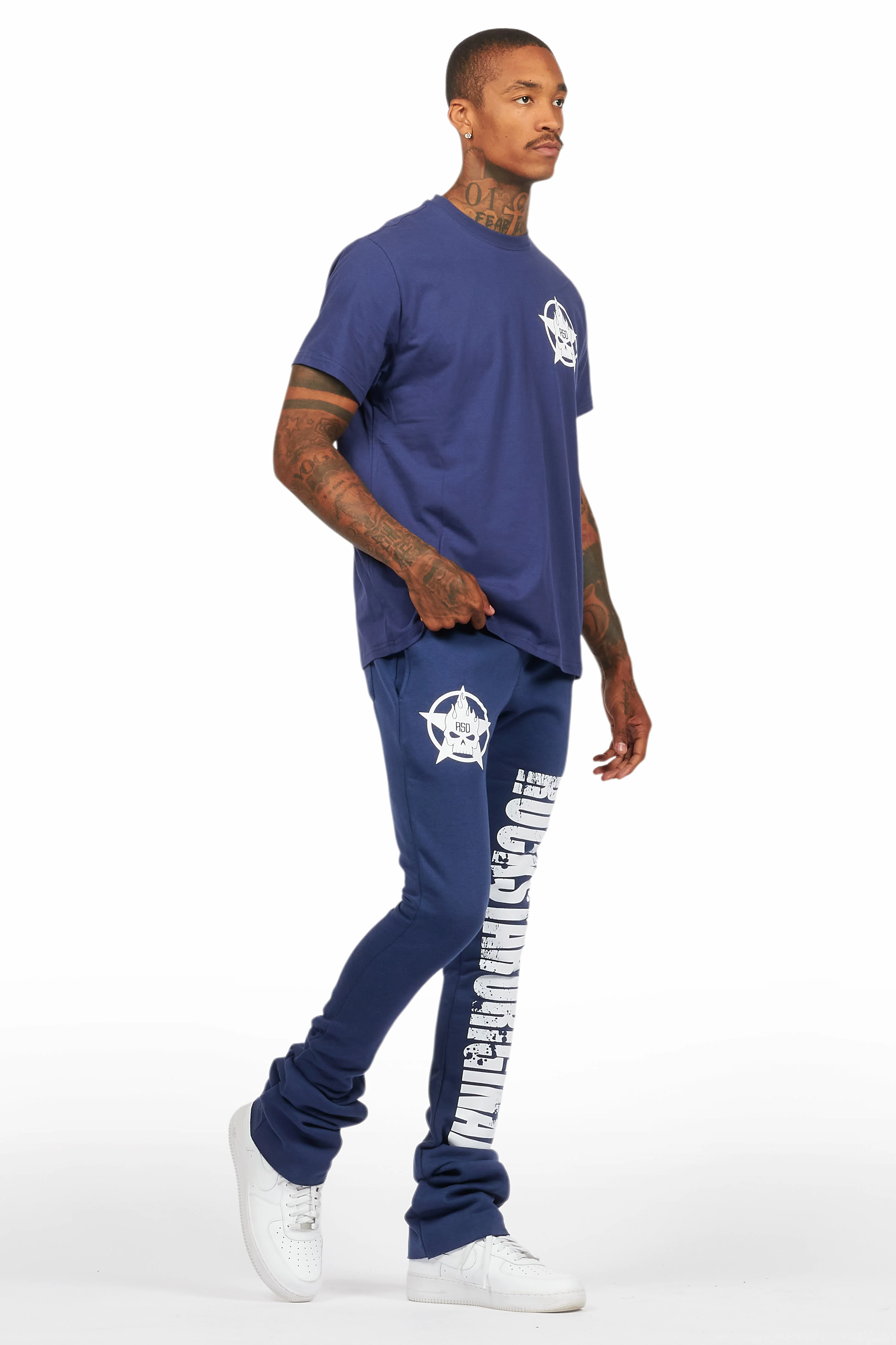 Keve Navy T-Shirt Stacked Flare Track Set - Image 6