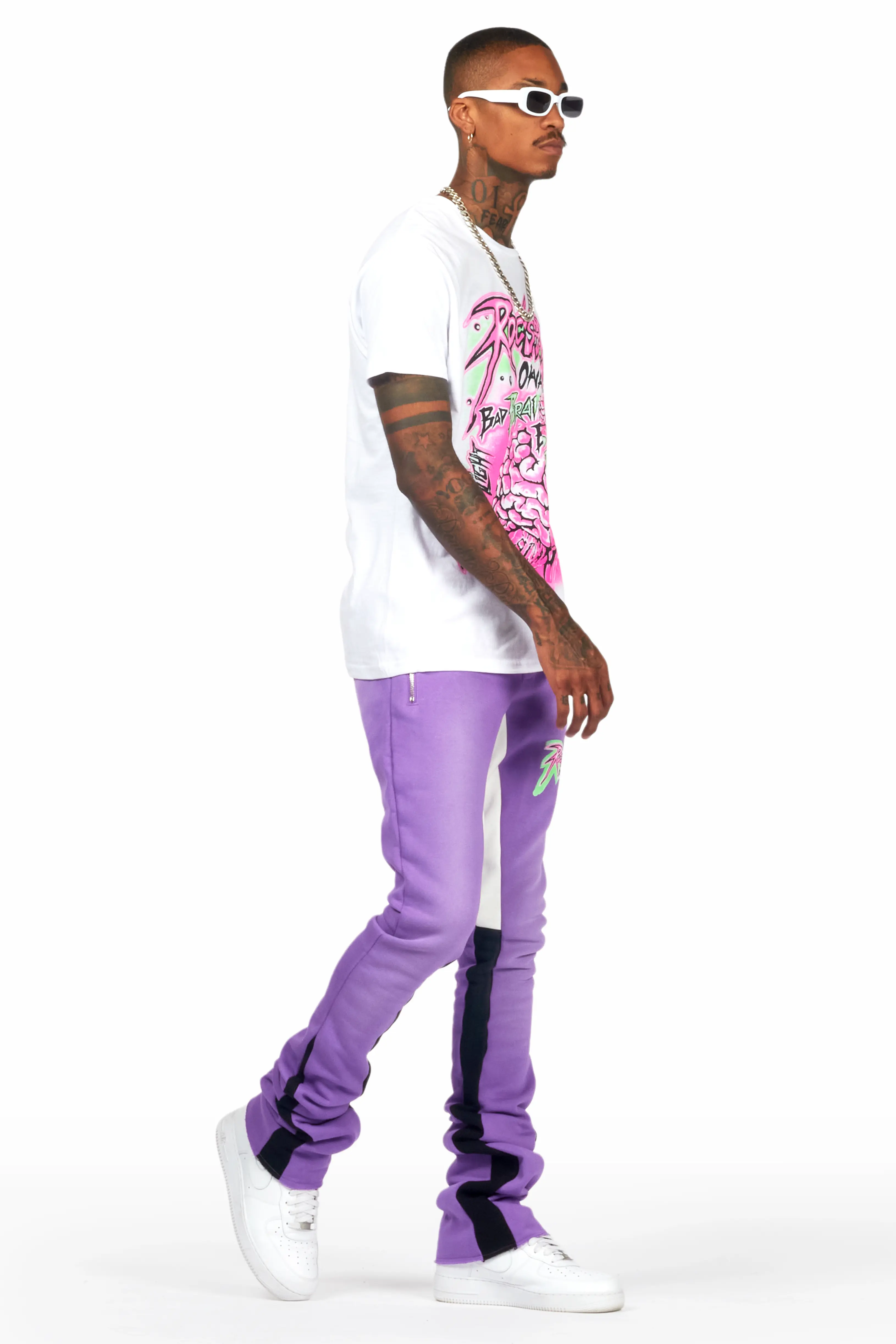 Braindead Purple/White T-Shirt/Super Stacked Track Set - Image 6