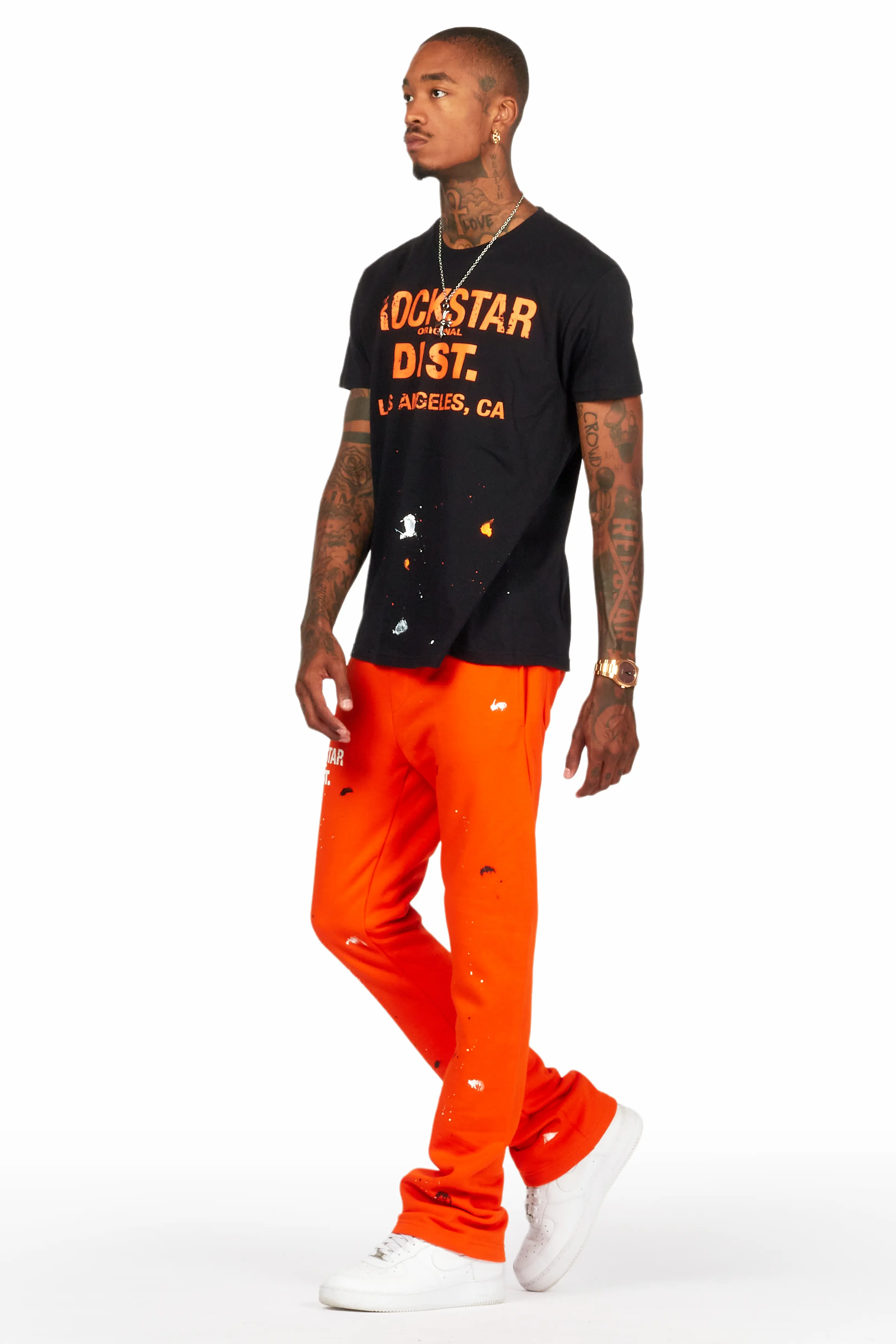 Scottie Black/Orange T-Shirt/Stacked Flare Track Pant Set - Image 5