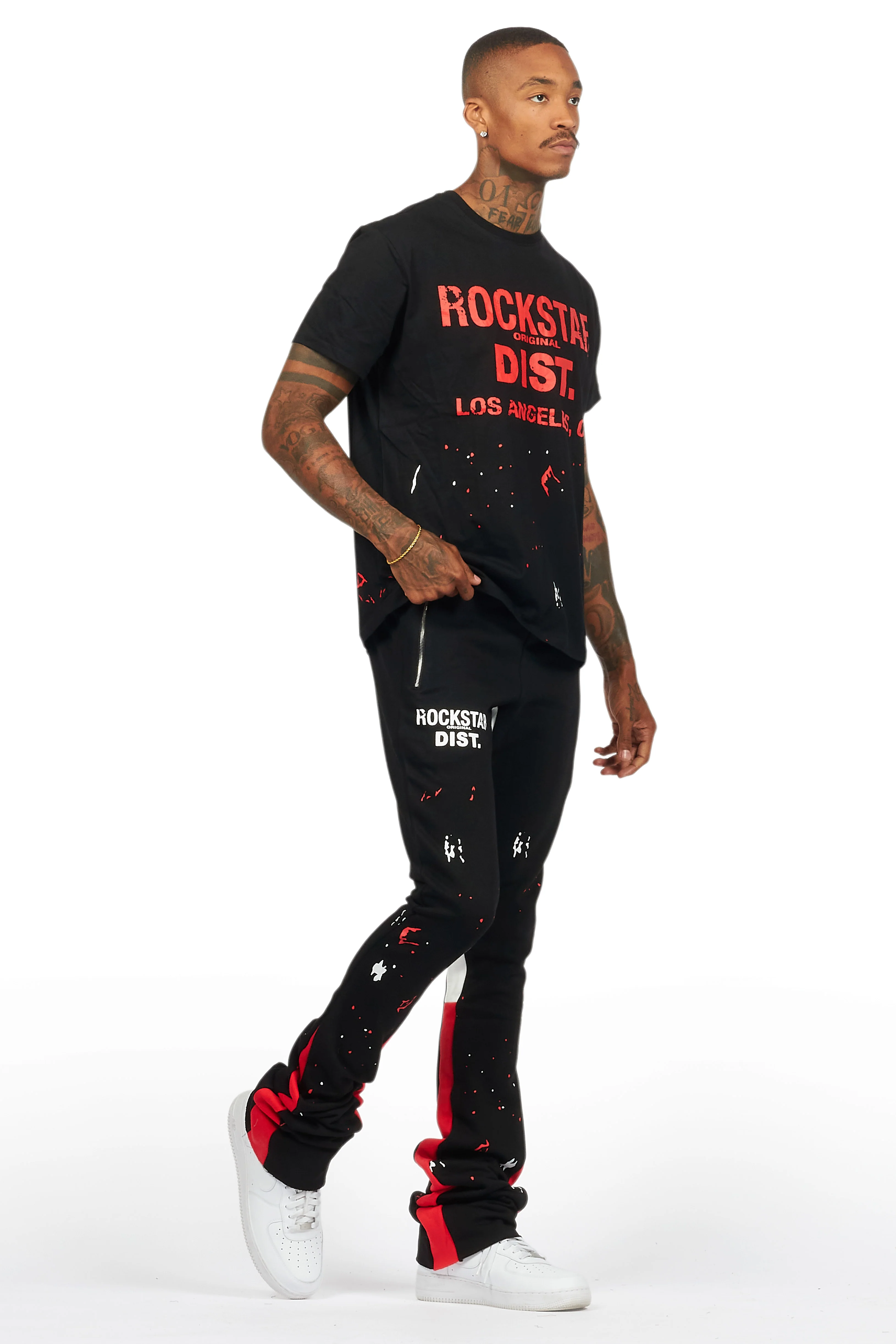 Scottie Black/Red T-Shirt/Stacked Flare Track Pant Set - Image 6