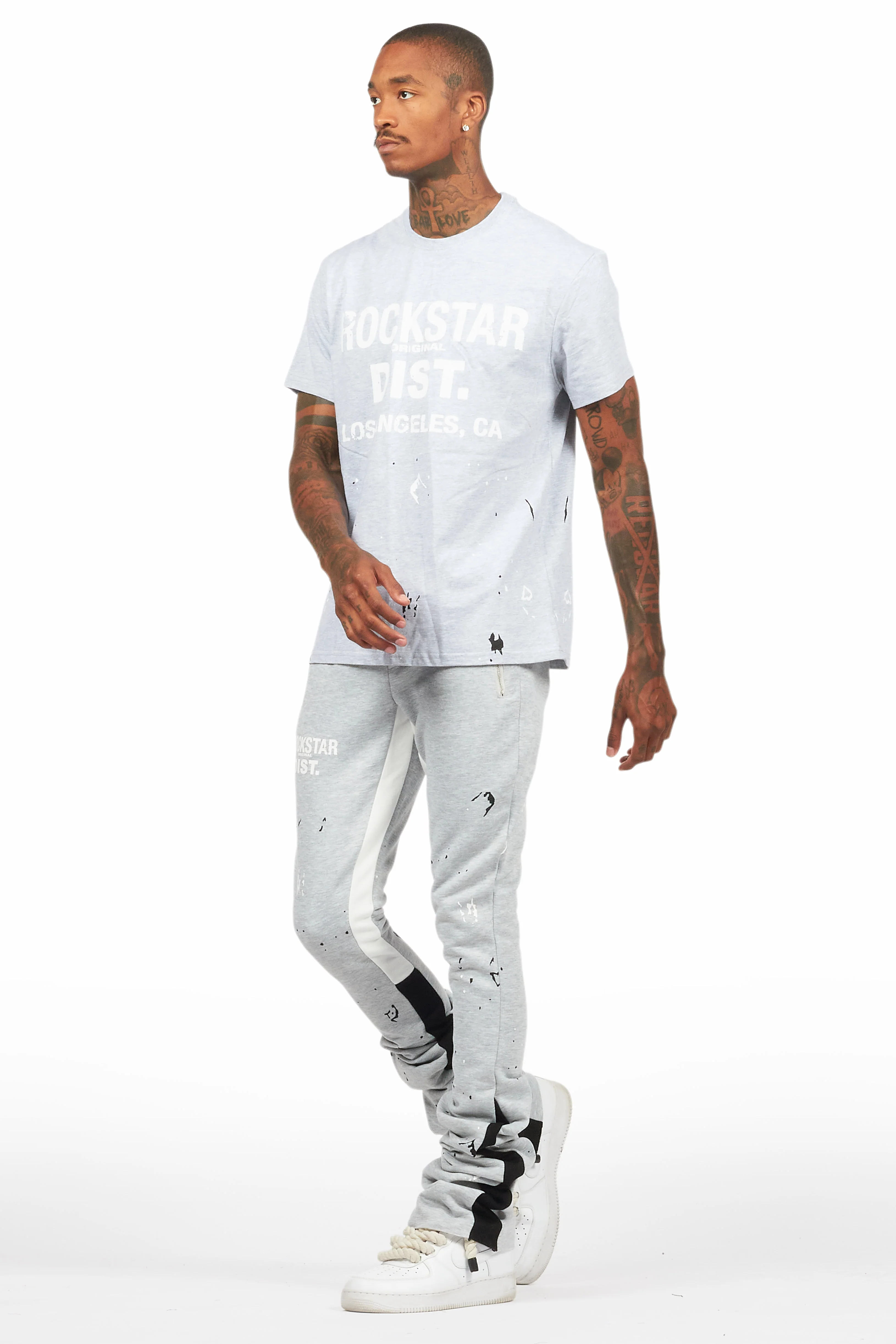 Scottie Heather Grey T-Shirt/Stacked Flare Track Pant Set - Image 7