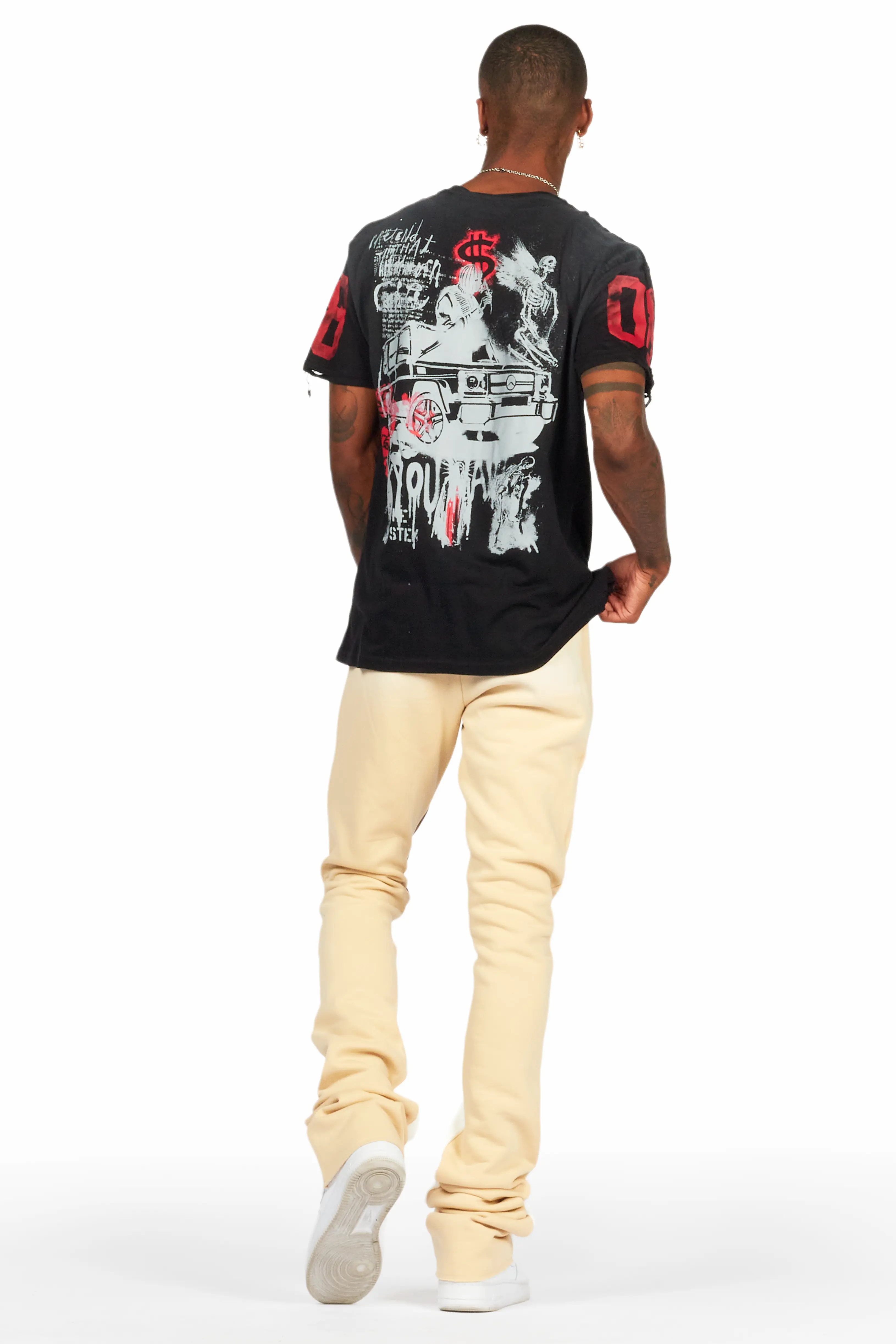 Grill Black/Beige Oversized T-Shirt/Super Stacked Track Set - Image 4