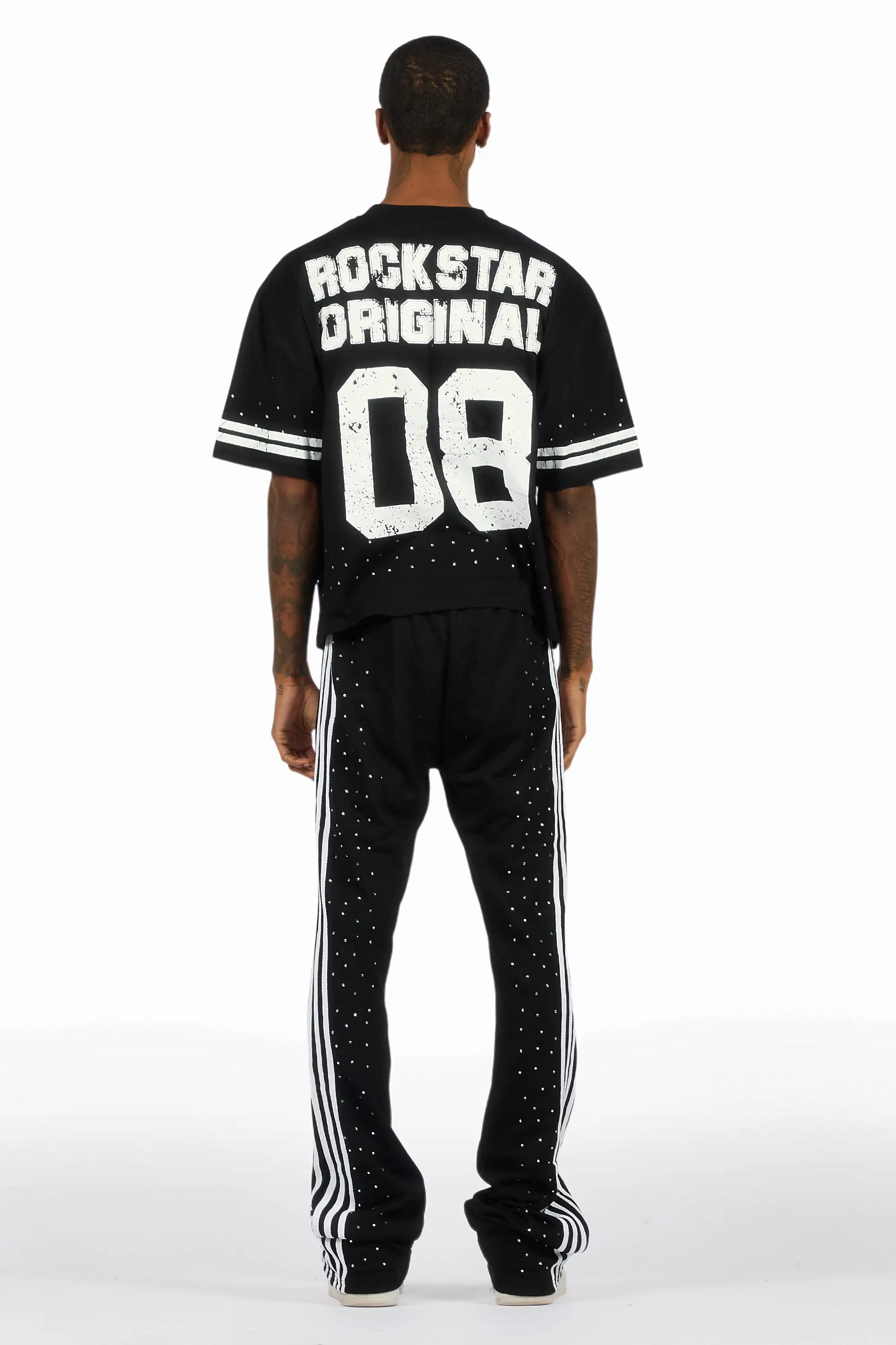 Tylla Black Rhinestone T-Shirt/Baggy Stacked Track Set - Image 4